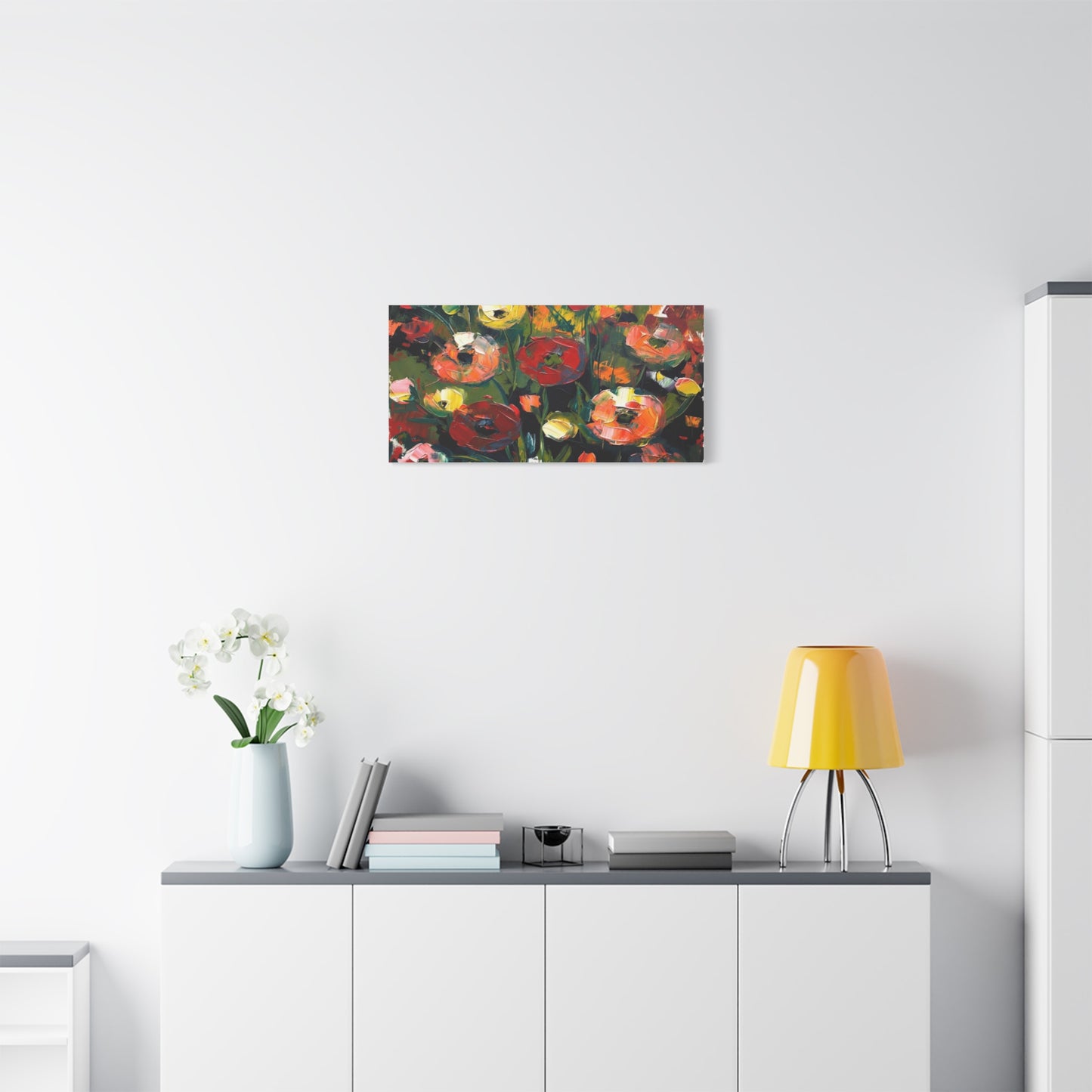 Bold Floral Abstract Canvas Print — Colorful Poppy Wall Art, Matte Stretched 1.25"