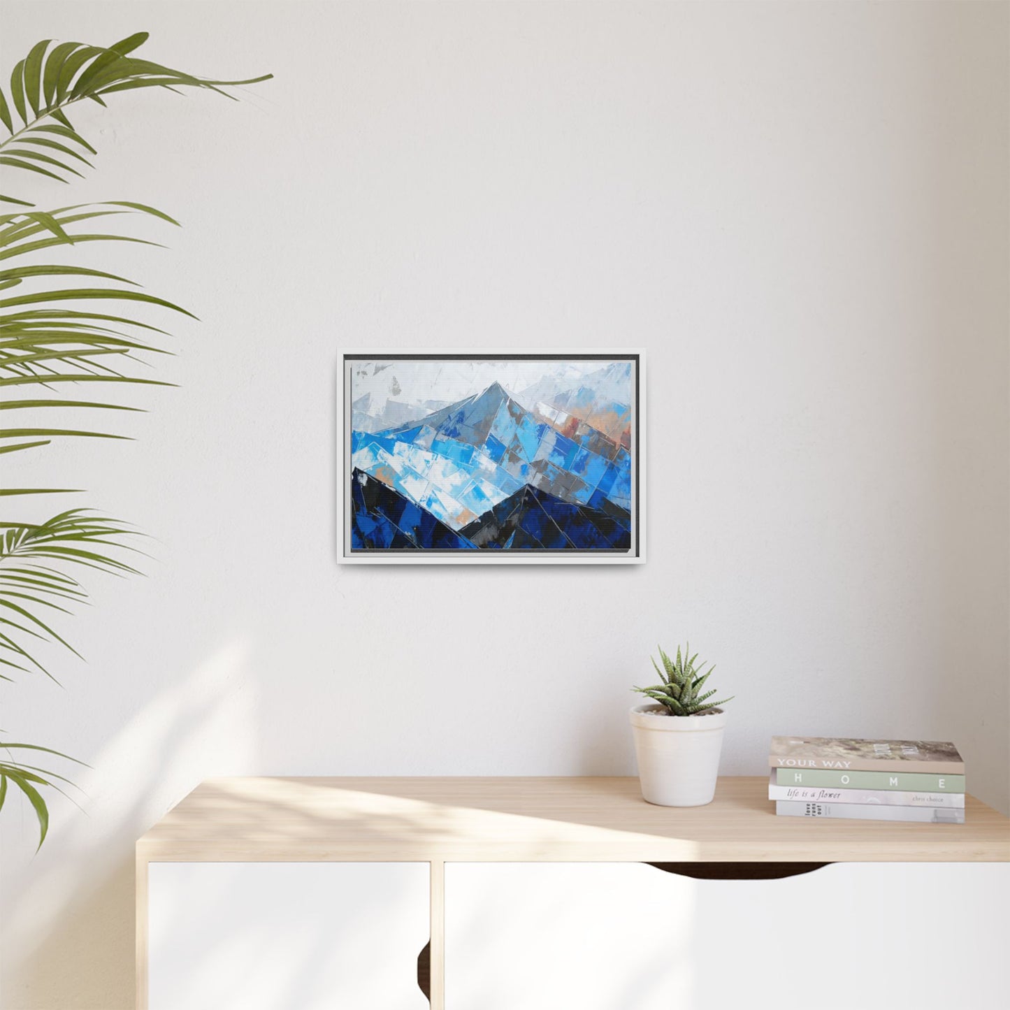 Framed Matte Canvas Blue Mountain Abstract Wall Art