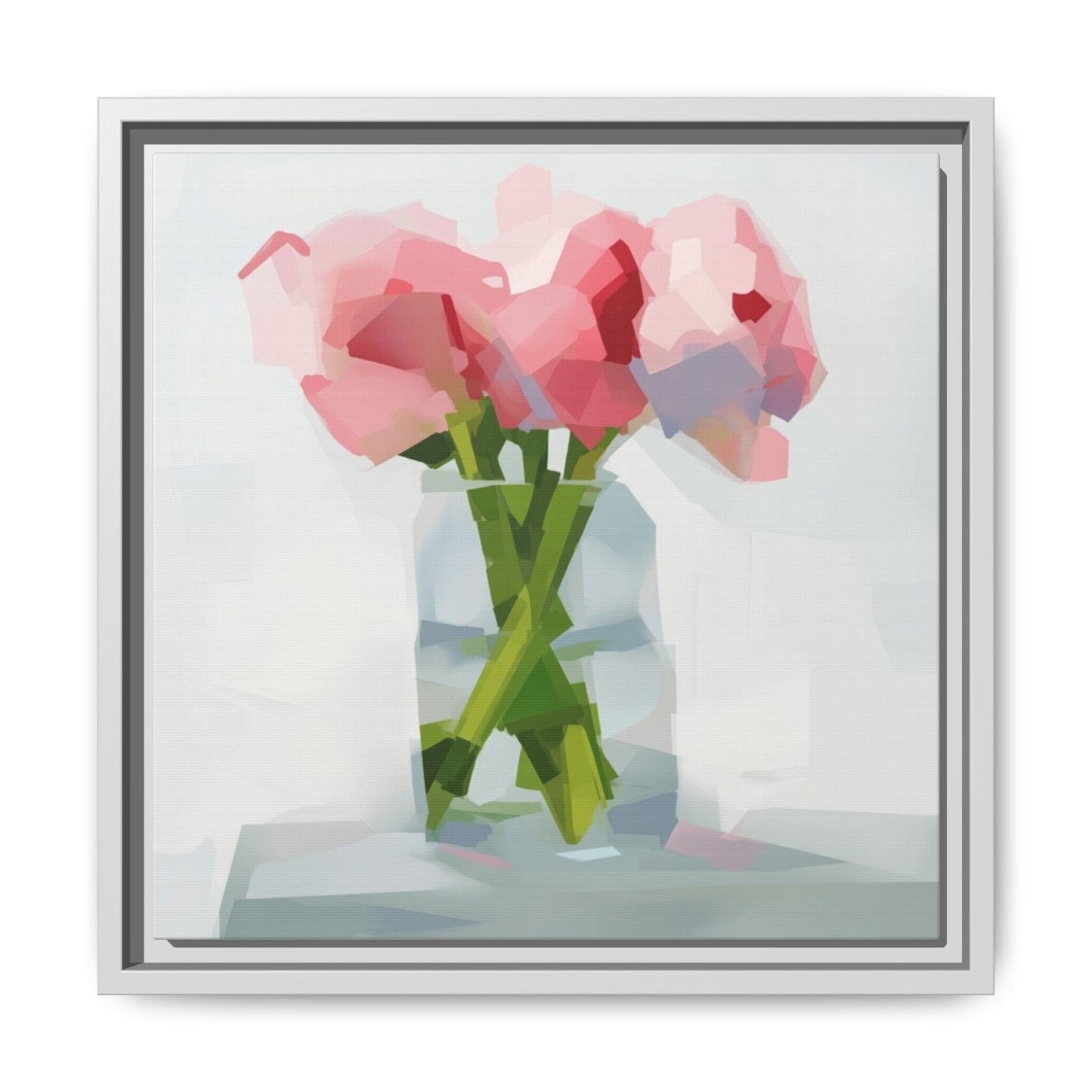 Framed Floral Canvas Art — Pink Peonies in Vase (Matte)