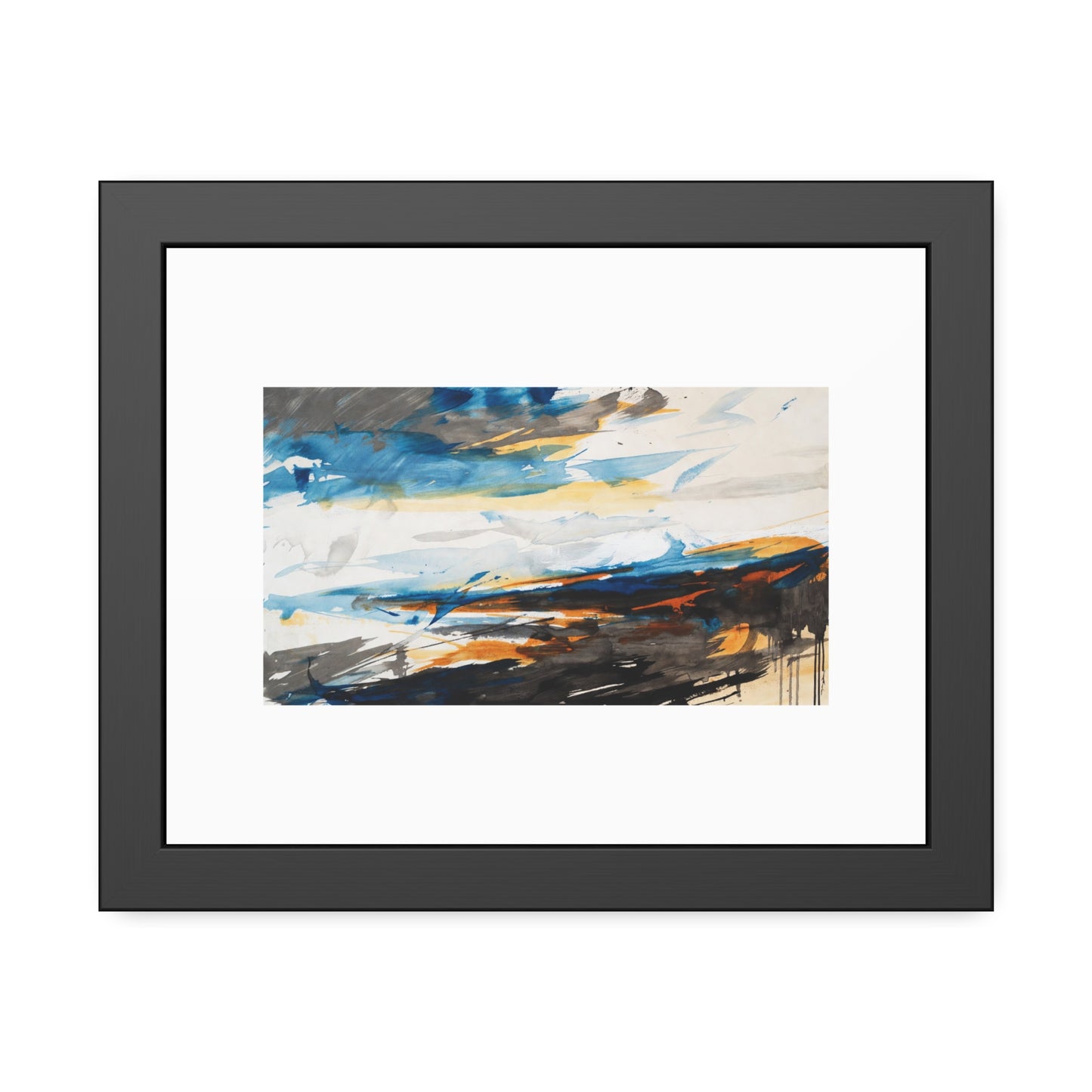 Framed Abstract Poster — Blue & Gold Coastal Abstract Art Print