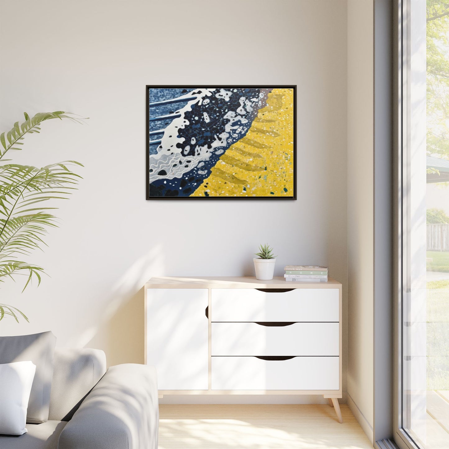 Framed Abstract Ocean & Sand Matte Canvas Print
