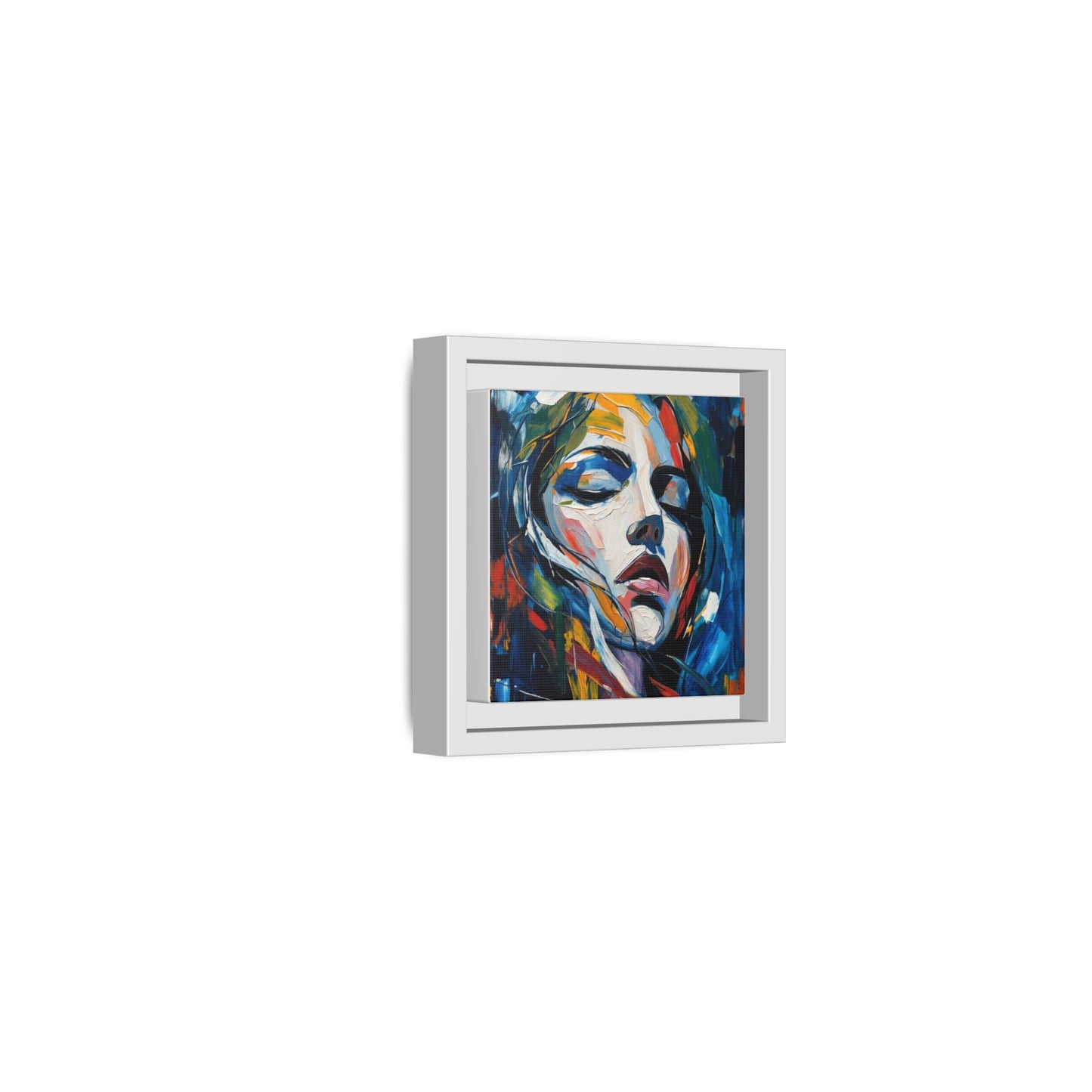 Abstract Colorful Woman Portrait — Framed Matte Canvas Wall Art