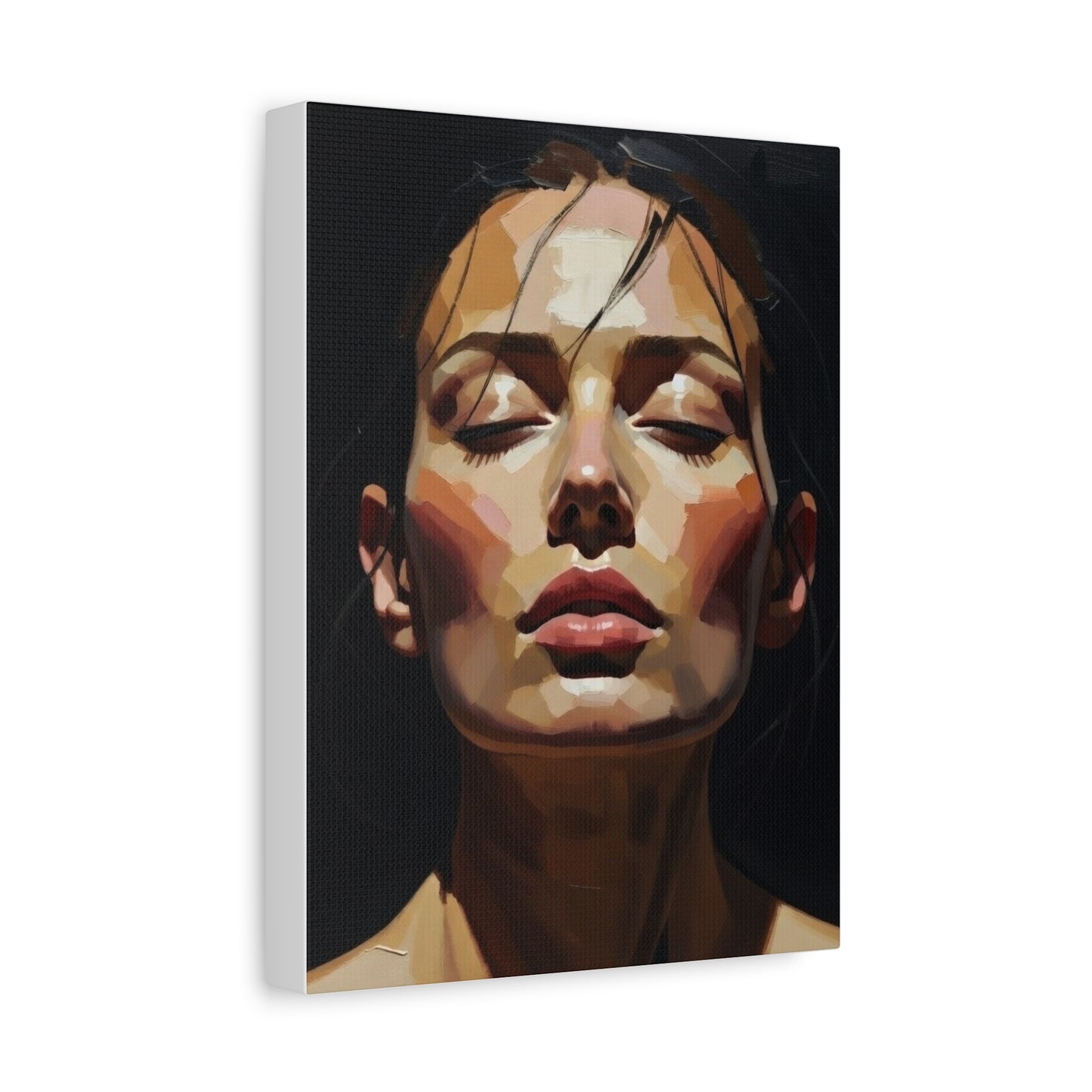 Contemporary Portrait Canvas Print — Meditative Woman Matte Stretched Wall Art