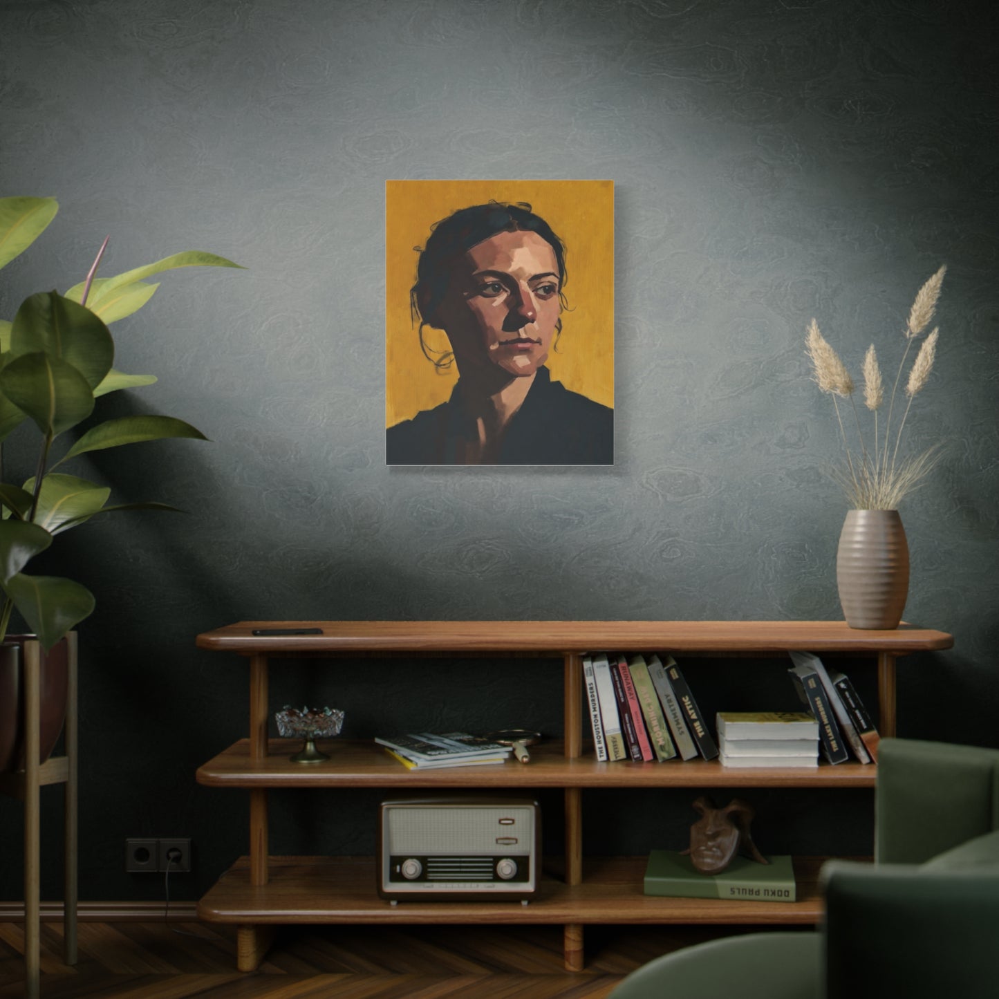 Portrait Painting Canvas Print — Moody Golden Female Portrait on Matte Stretched Canvas