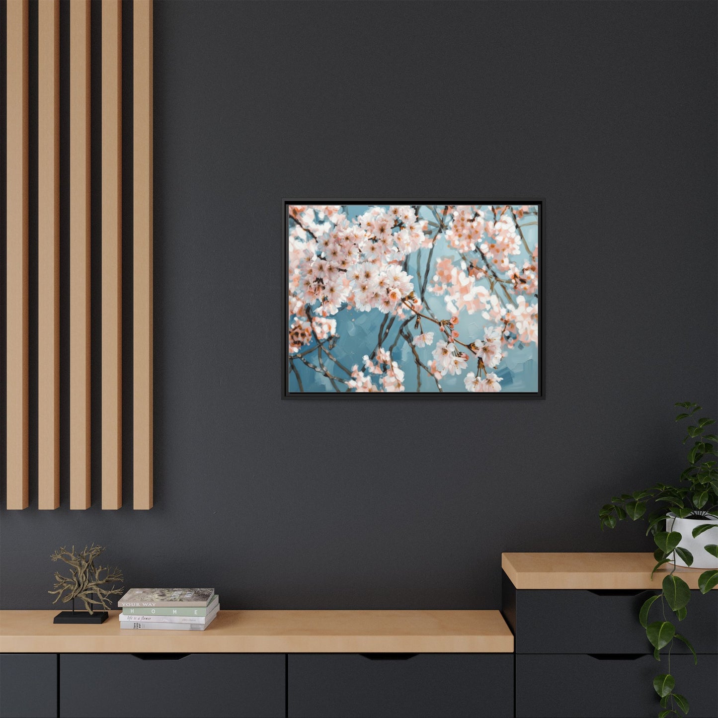 Framed Cherry Blossom Matte Canvas Print — Soft Pink Floral Wall Art
