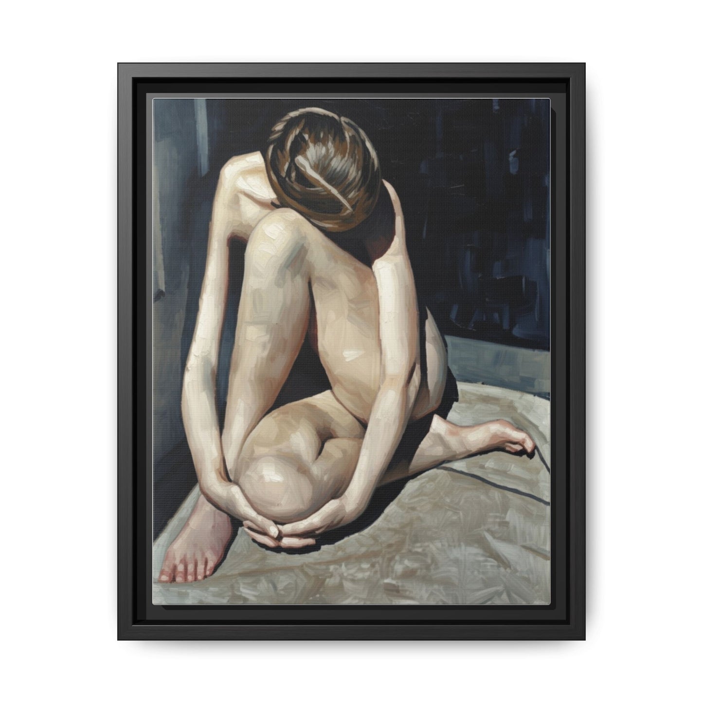 Framed Matte Canvas Print Contemplative Nude Figure Art