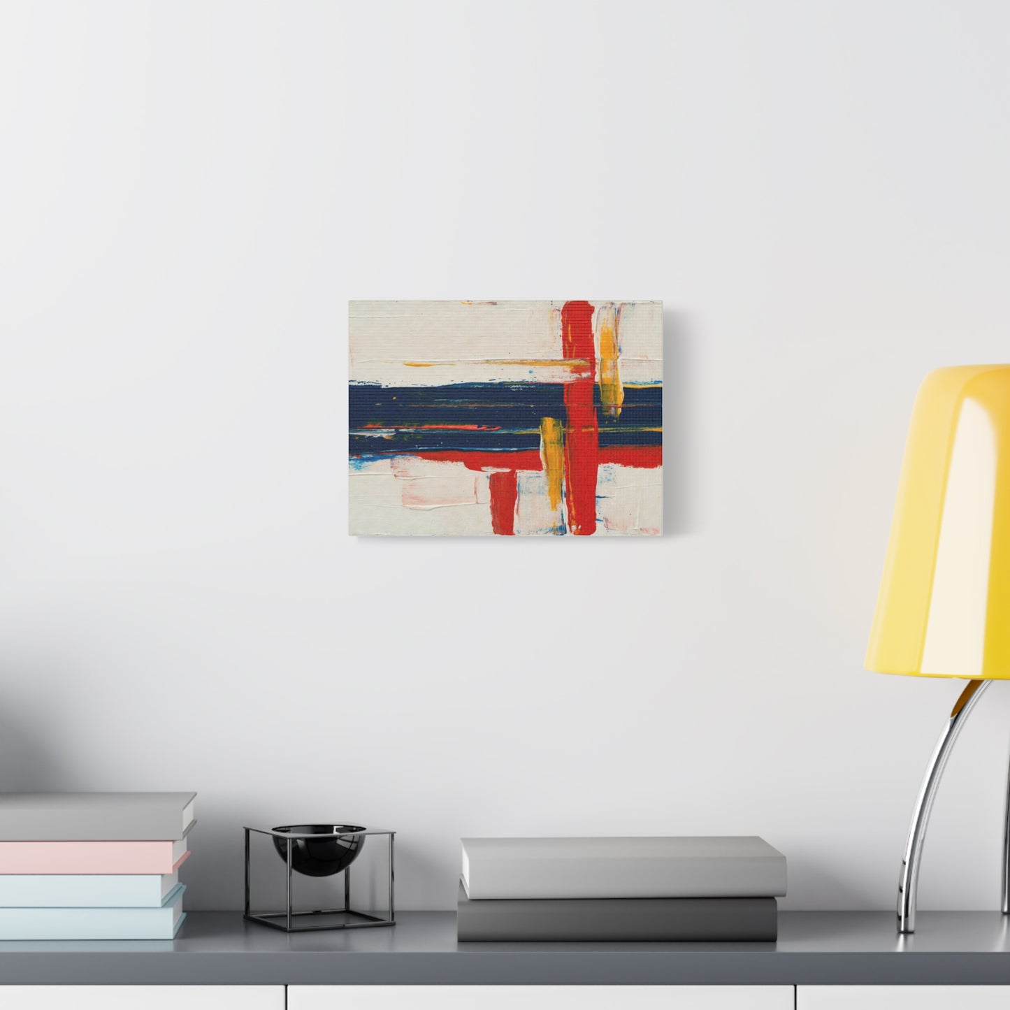 Abstract Modern Canvas Art Print — Red, Navy & Gold Stretched Matte Canvas