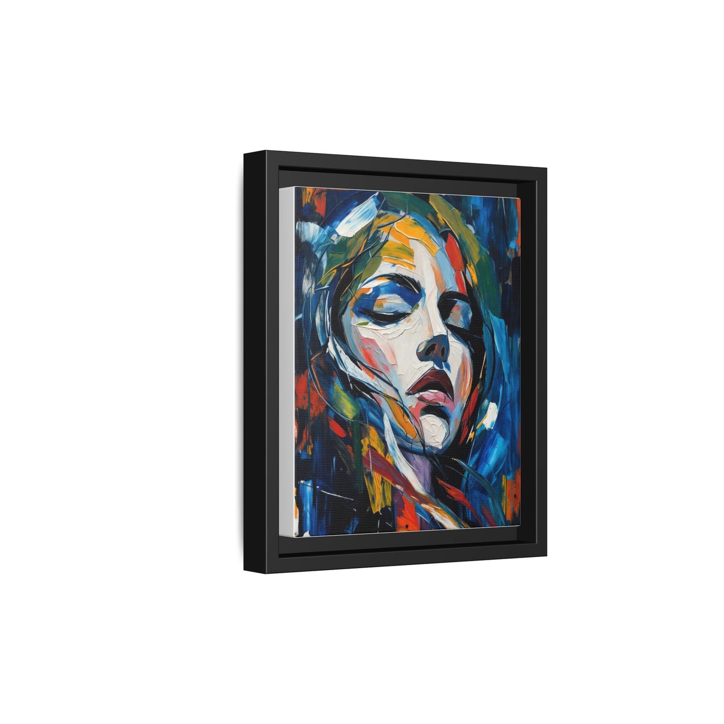 Abstract Colorful Woman Portrait — Framed Matte Canvas Wall Art