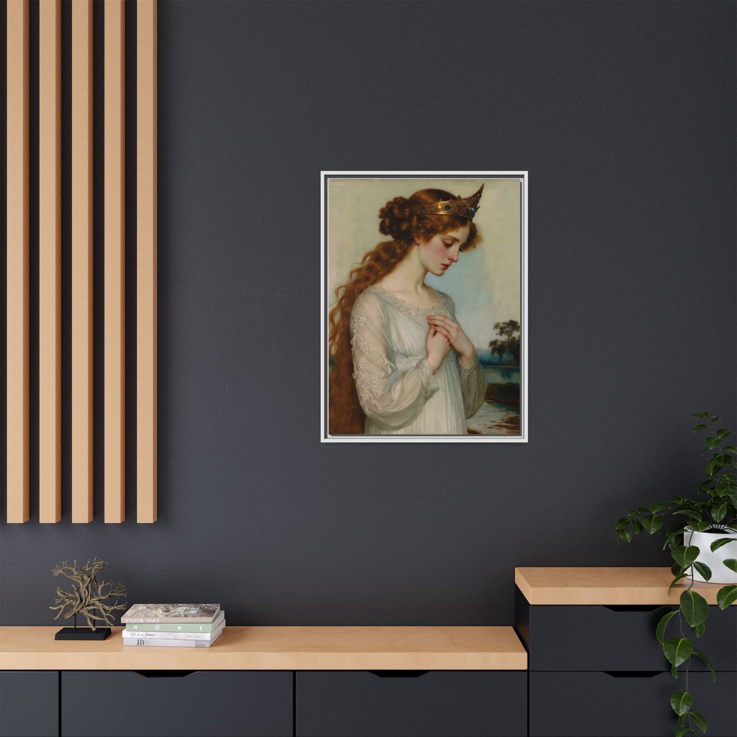 Framed Matte Canvas Print — Vintage Pre-Raphaelite Princess Portrait