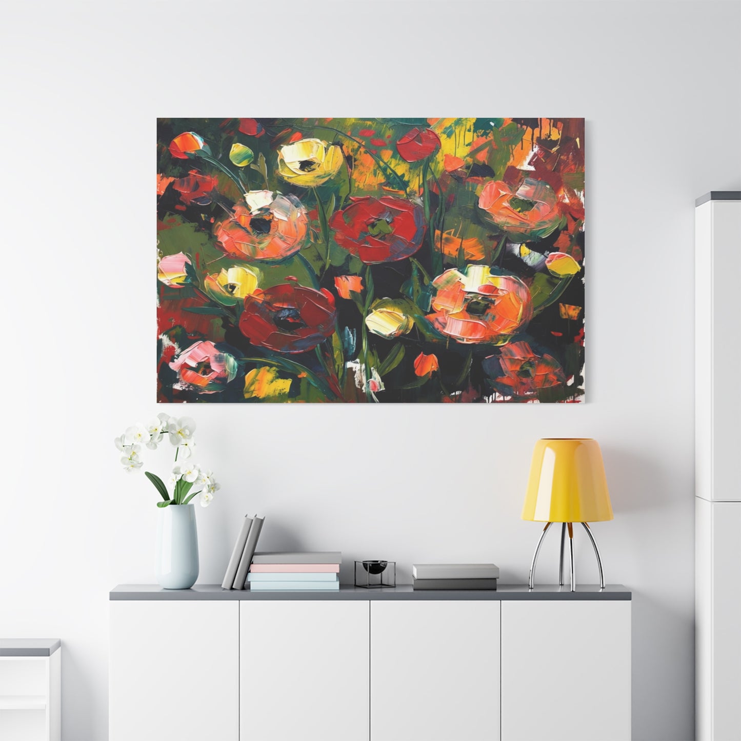 Bold Floral Abstract Canvas Print — Colorful Poppy Wall Art, Matte Stretched 1.25"