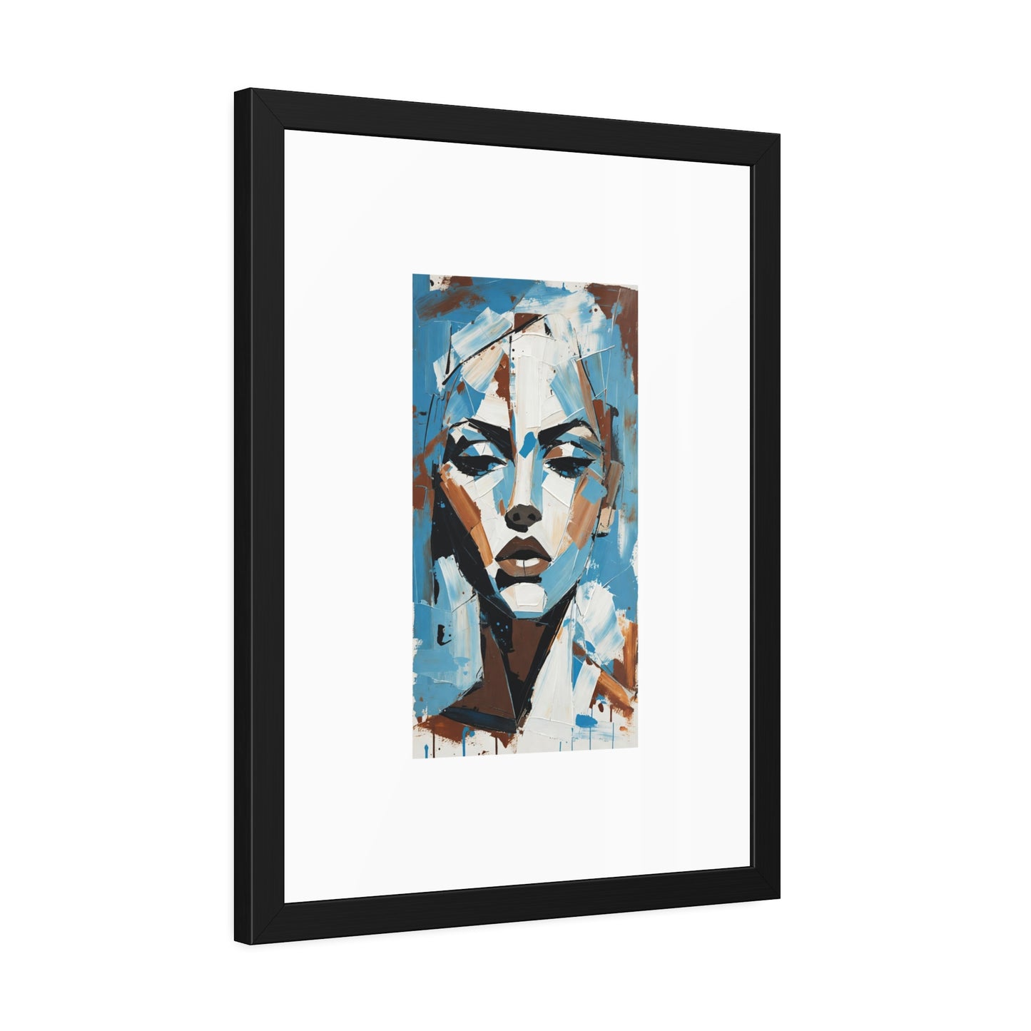 Framed Art Print - Abstract Blue Portrait Poster (Modern Wall Decor)