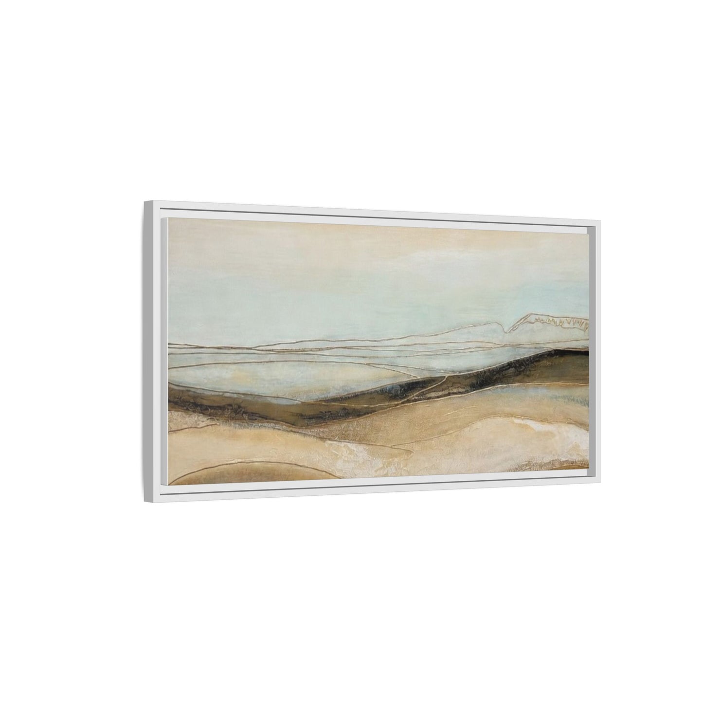 Framed Matte Canvas Wall Art — Neutral Abstract Landscape in Soft Blues & Earth Tones