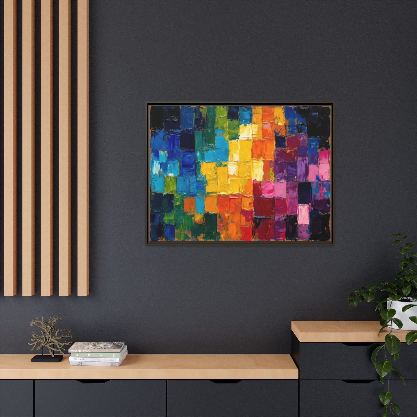 Abstract Rainbow Mosaic Framed Canvas Print — Colorful Modern Wall Art