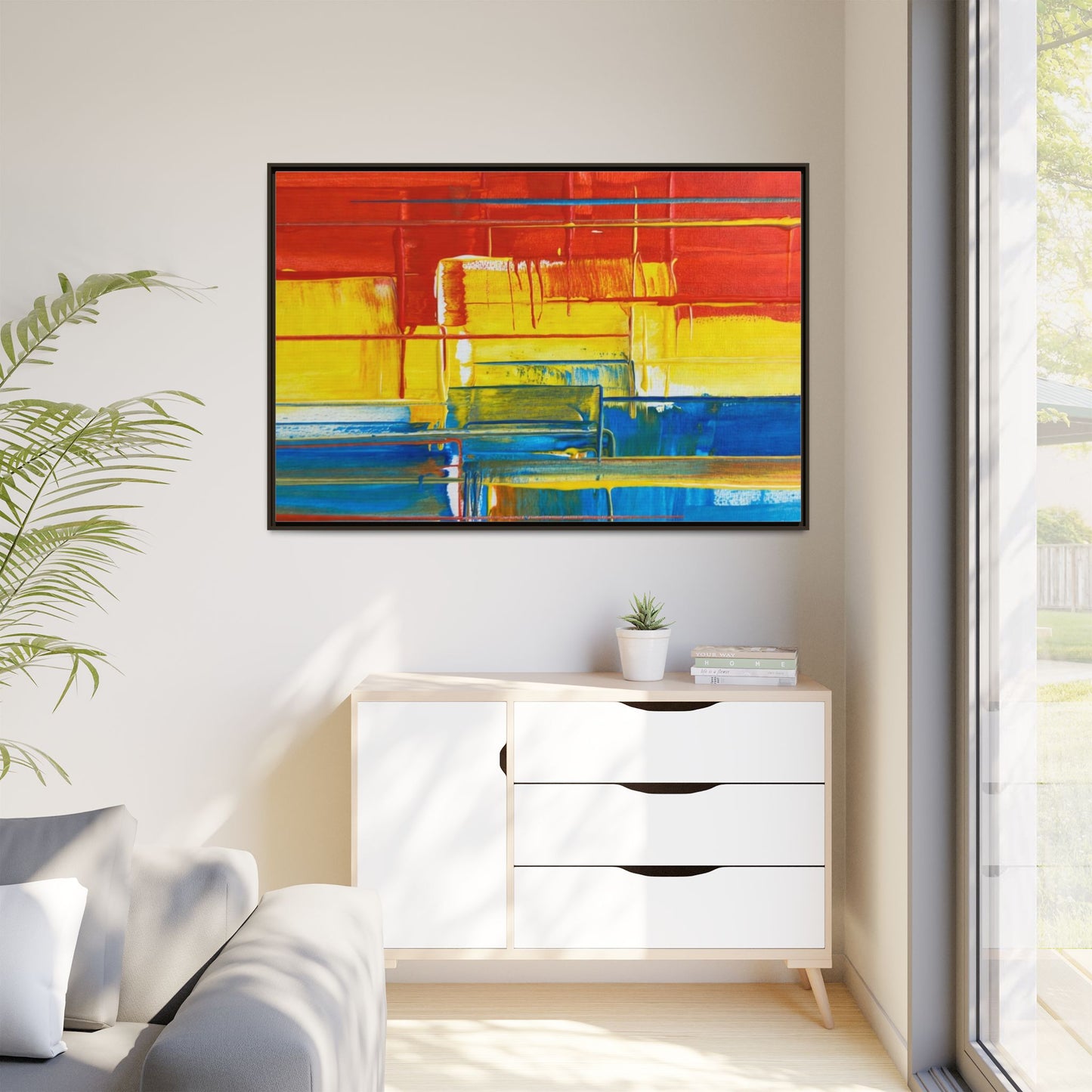 Abstract Multi-Color Framed Canvas Art — Modern Geometric Wall Decor
