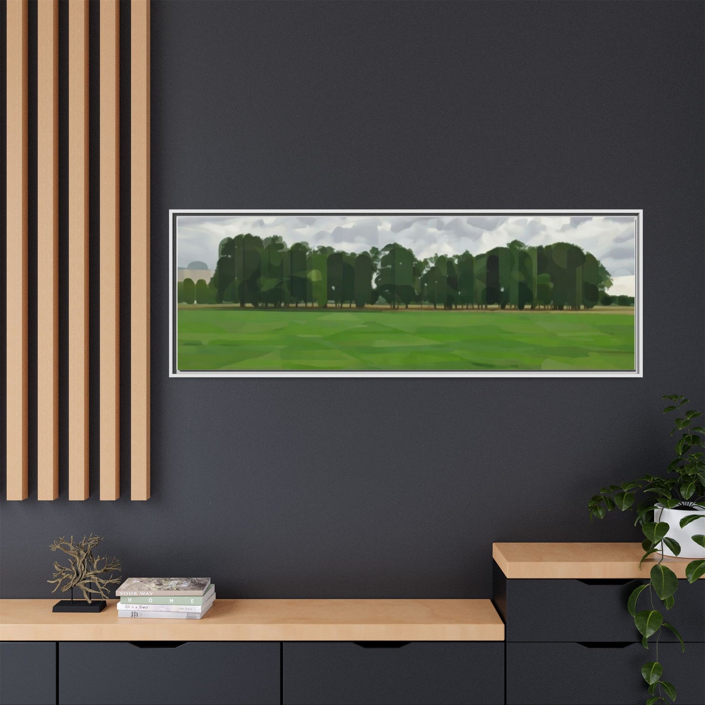 Framed Matte Canvas Print — Minimalist Green Landscape Art