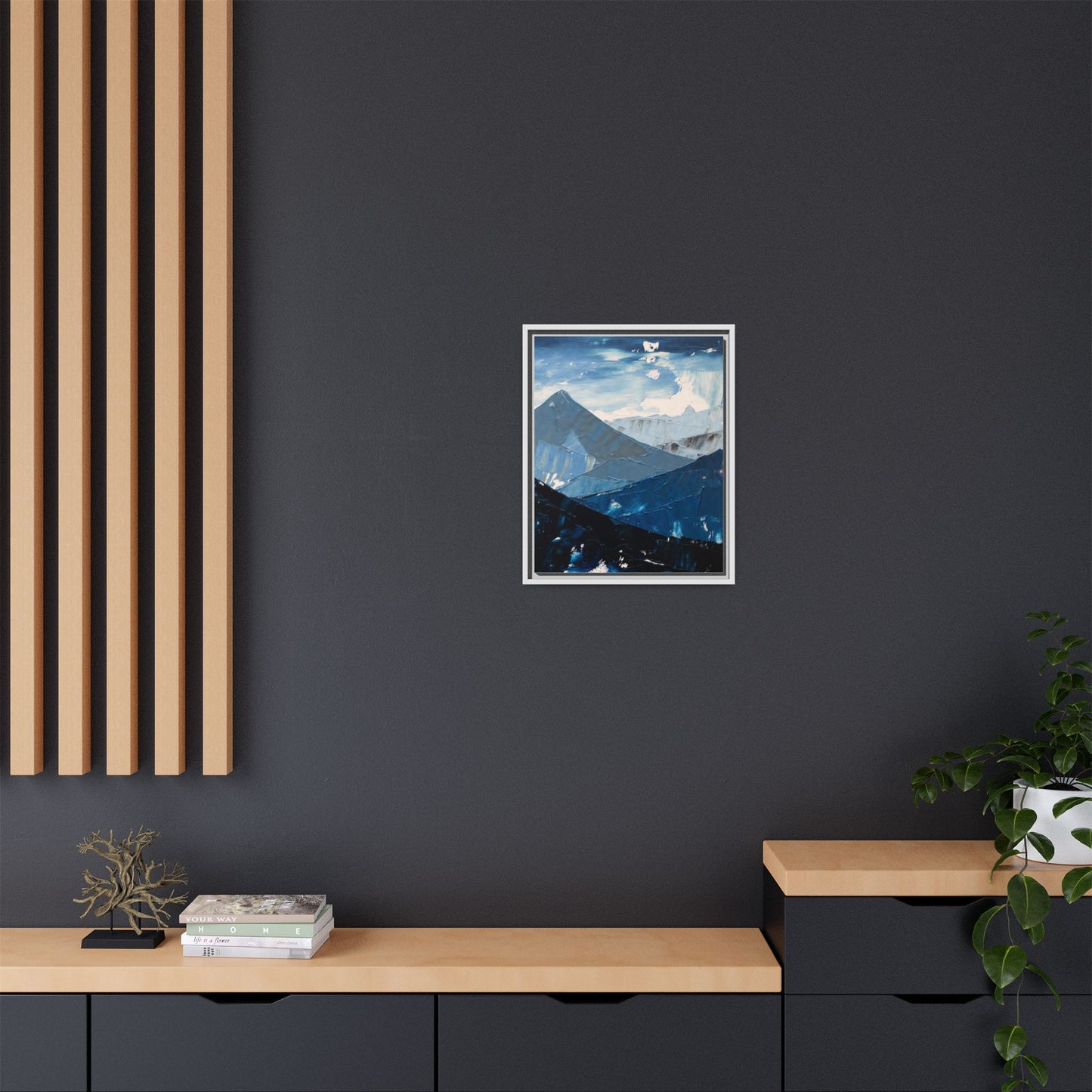 Blue Mountain Landscape Matte Canvas Framed | Abstract Mountain Wall Art