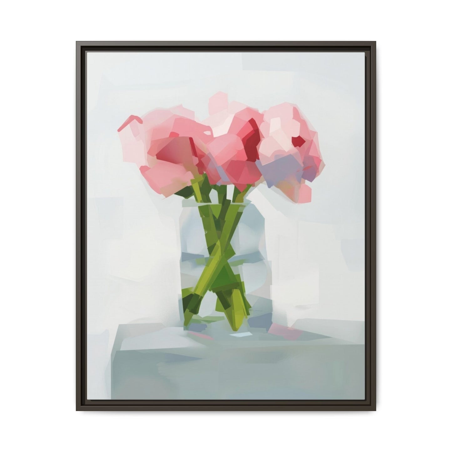 Framed Floral Canvas Art — Pink Peonies in Vase (Matte)