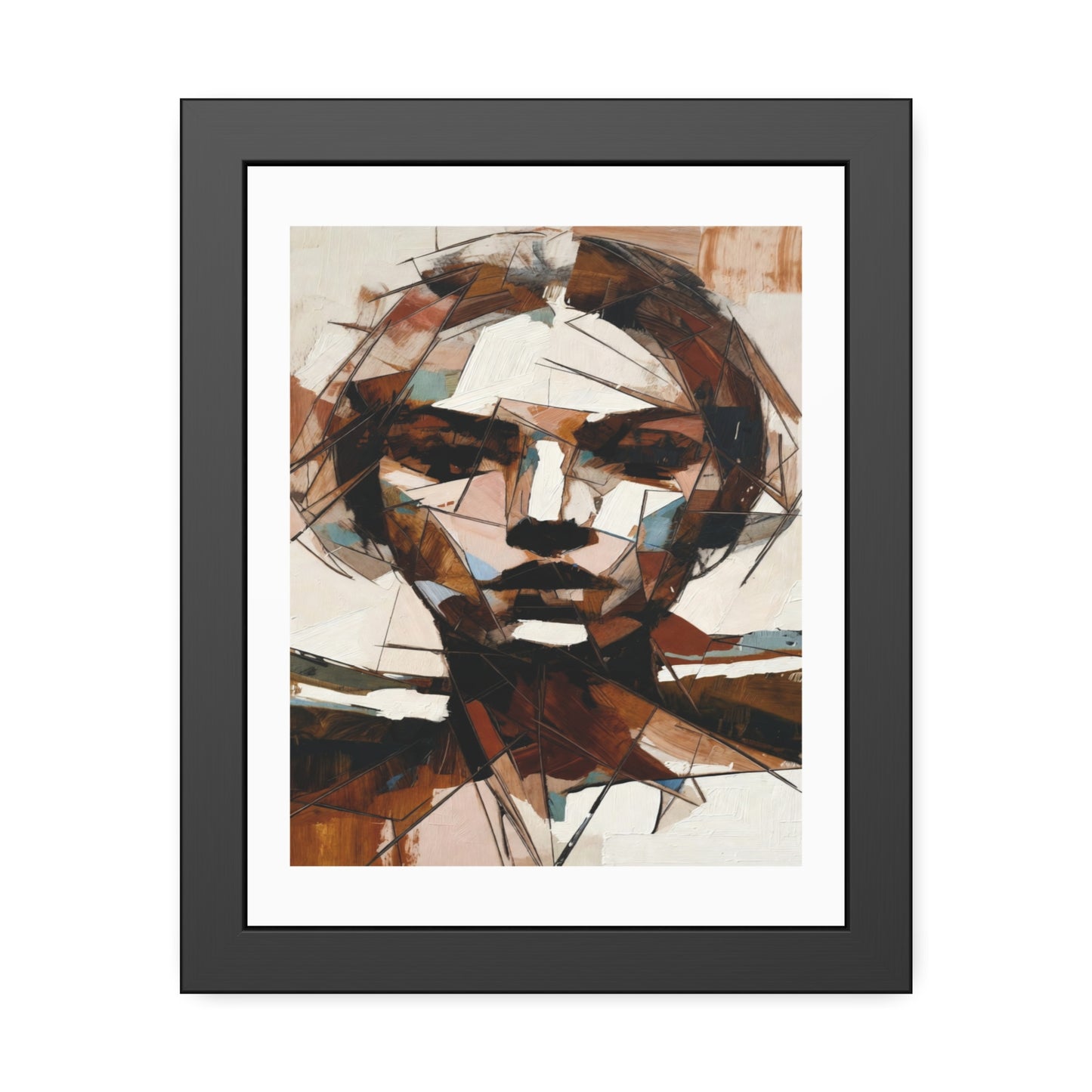 Abstract Cubist Portrait Framed Art Print — Modern Neutral Wall Decor