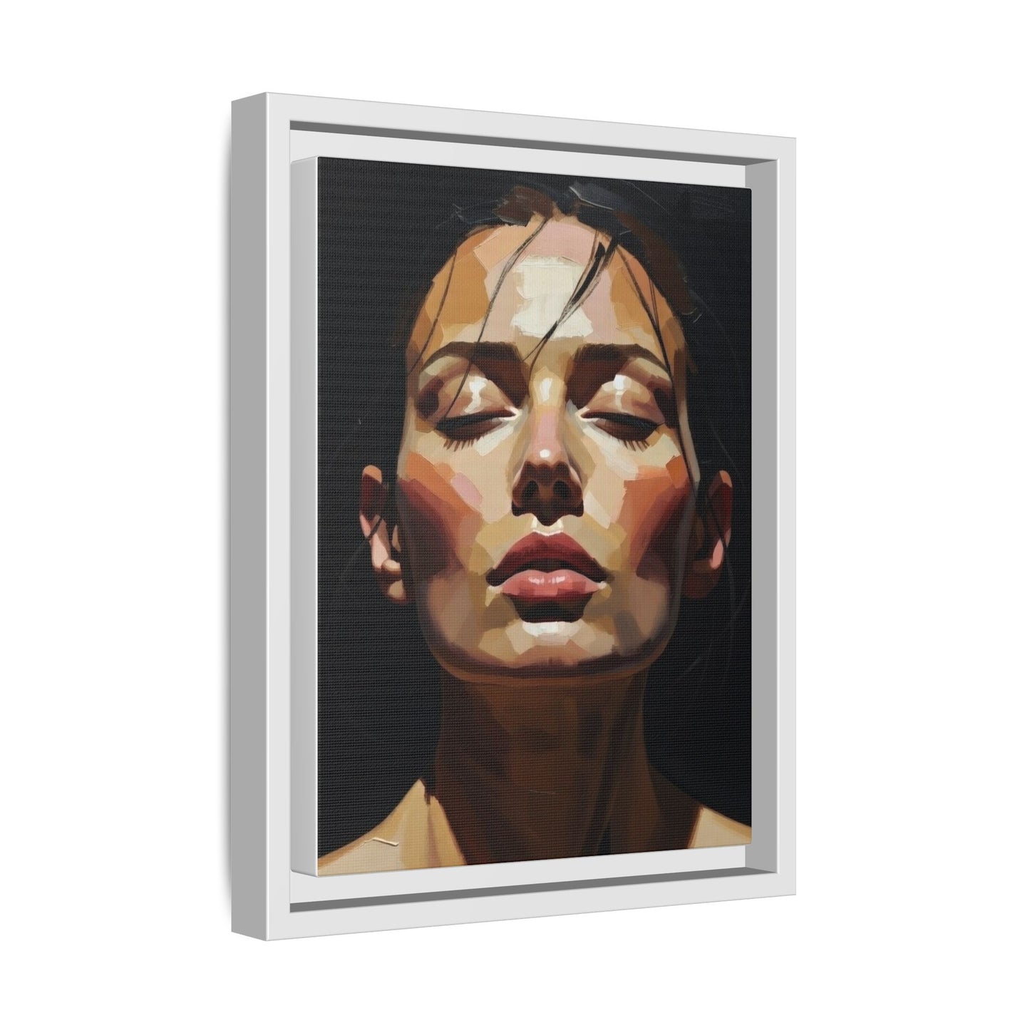 Framed Matte Canvas Portrait – Woman with Eyes Closed (Multi‑Color)