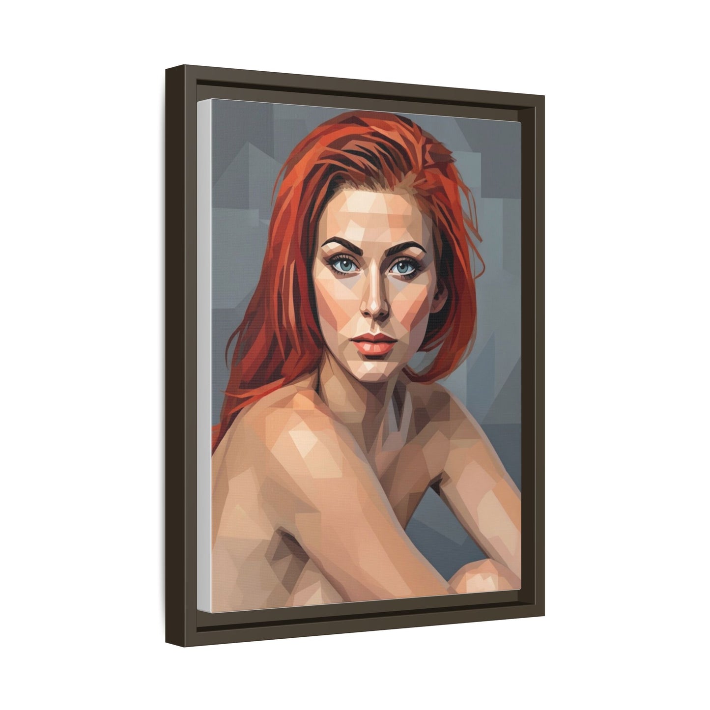 Framed Matte Canvas Portrait — Geometric Redhead Wall Art