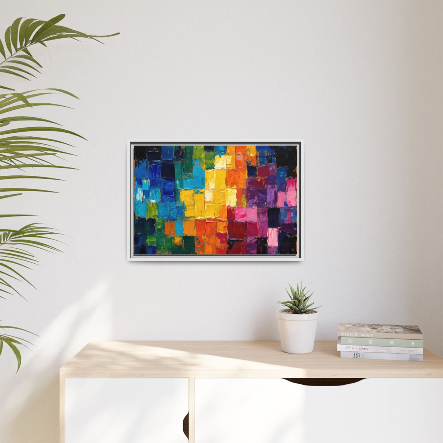 Abstract Rainbow Mosaic Framed Canvas Print — Colorful Modern Wall Art