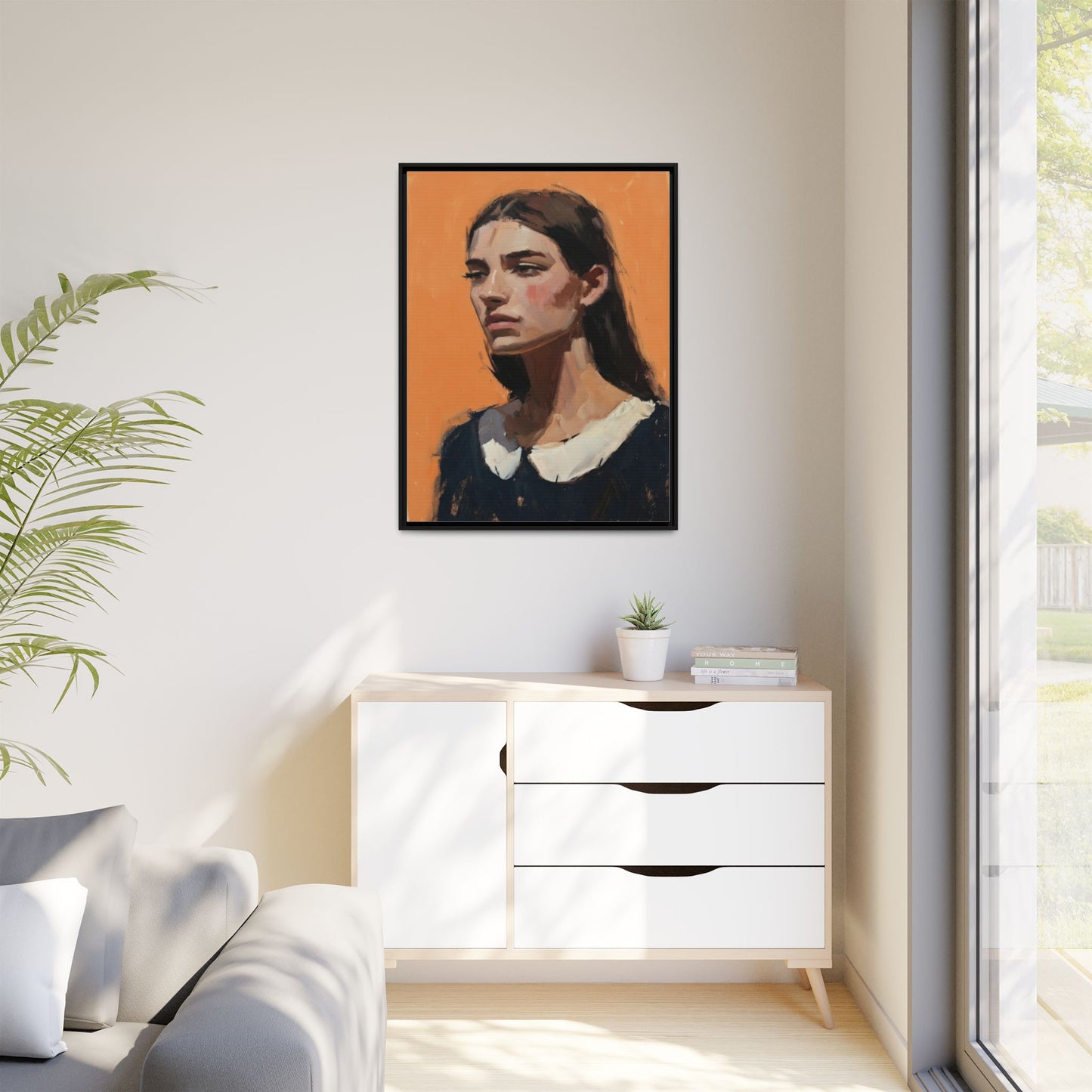 Framed Matte Canvas Portrait Art — Modern Figurative Painting on Orange