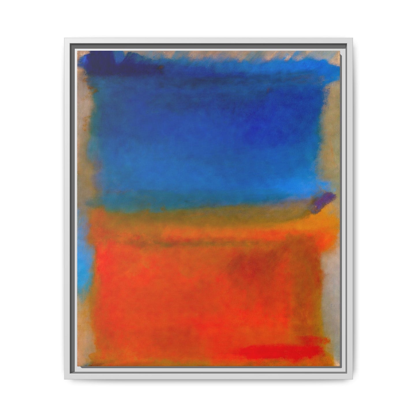 Abstract Color Block Matte Canvas Framed Wall Art — Blue & Orange Modern Painting
