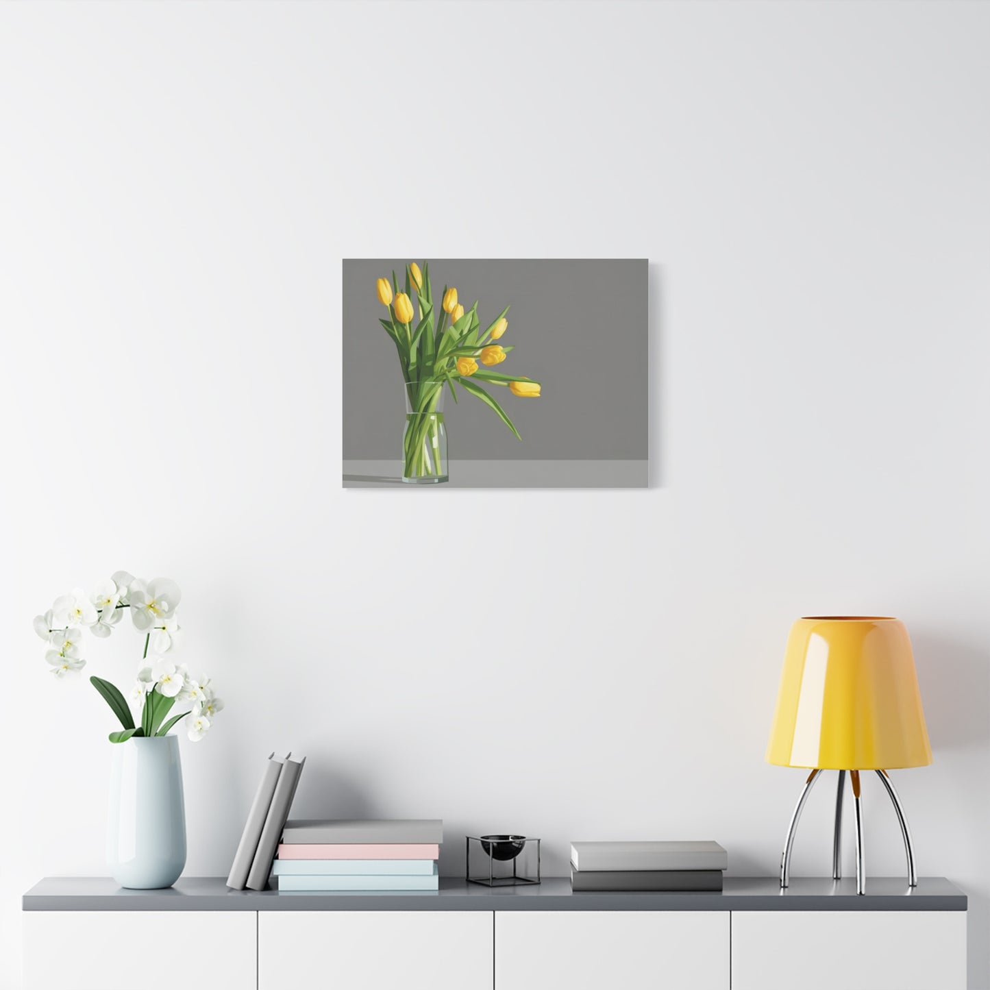 Yellow Tulips in Glass Vase — Matte Stretched Canvas Wall Art