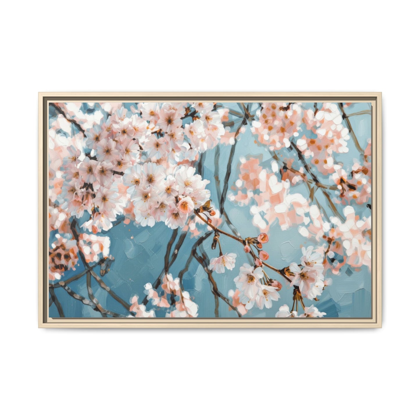 Framed Cherry Blossom Matte Canvas Print — Soft Pink Floral Wall Art