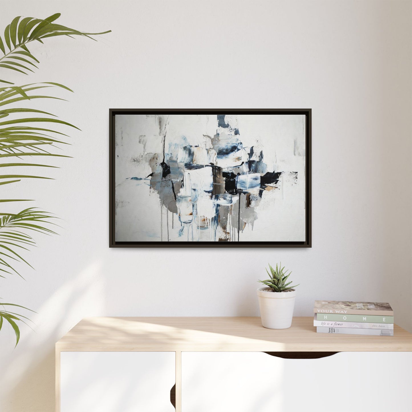 Framed Abstract Canvas Art — Blue Neutral Modern Wall Print