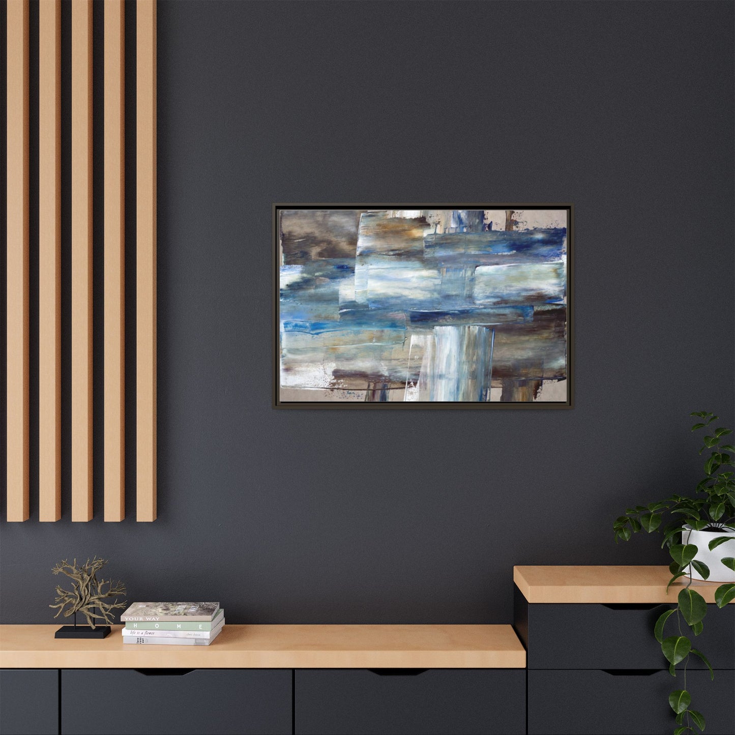 Abstract Blue Coastal Matte Canvas Framed Wall Art