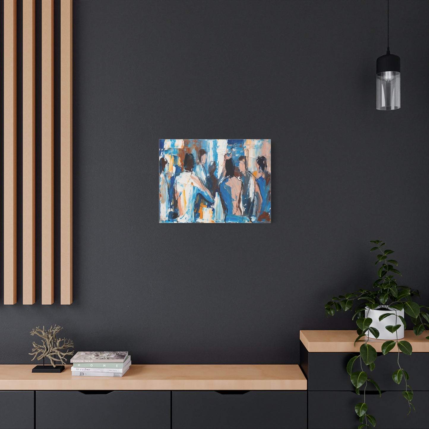 Abstract Figurative Canvas Art — Blue Social Scene Matte Stretched Canvas
