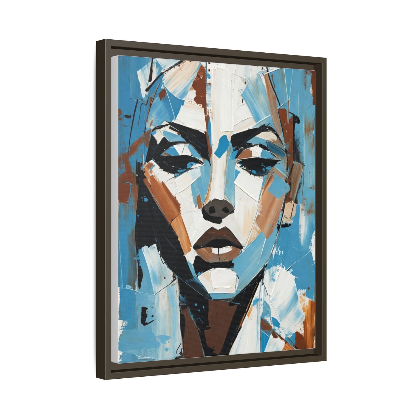 Abstract Blue Face Matte Canvas Wall Art — Framed Modern Portrait Print
