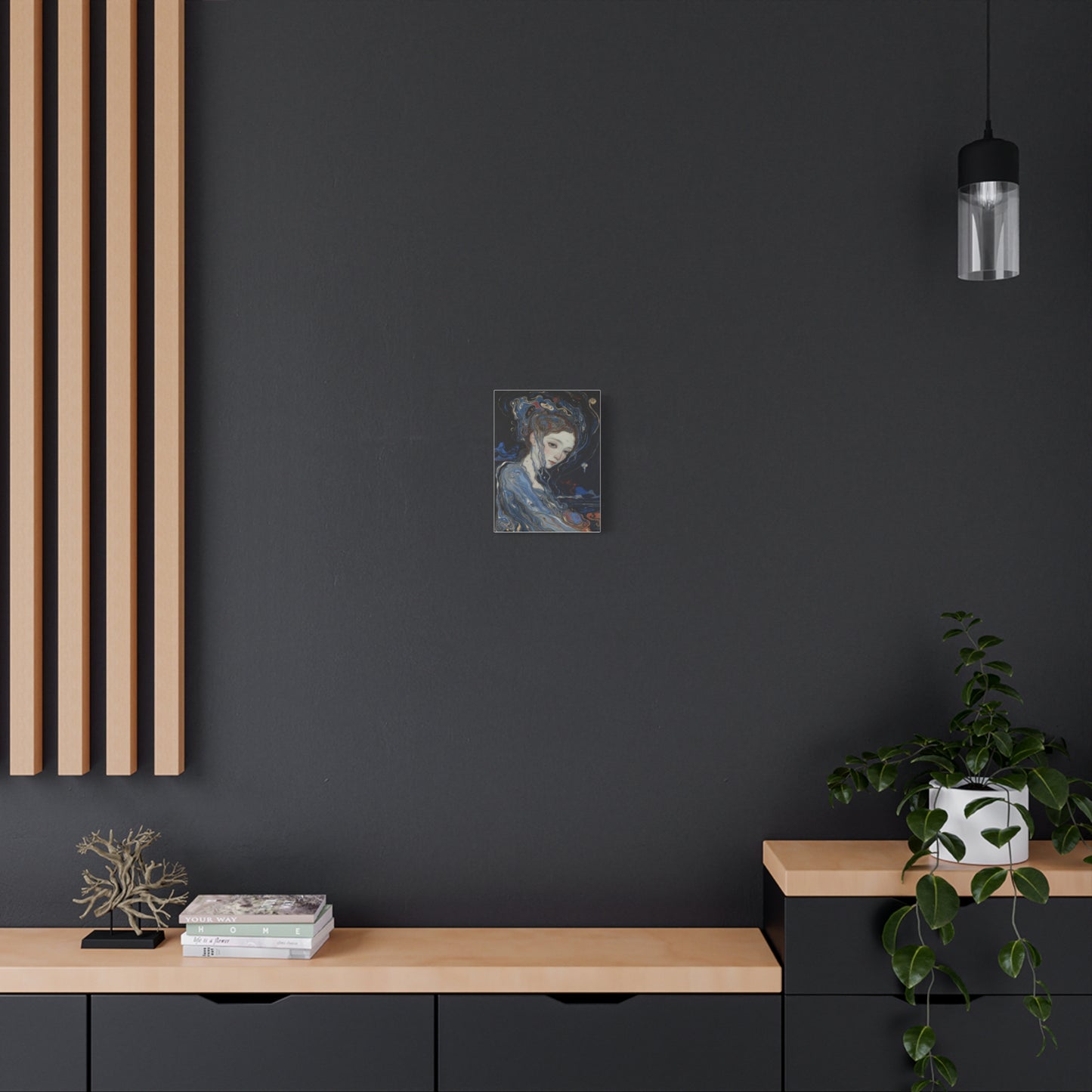 Ethereal Siren Matte Canvas Wall Art — Surreal Blue Portrait, Stretched 1.25"