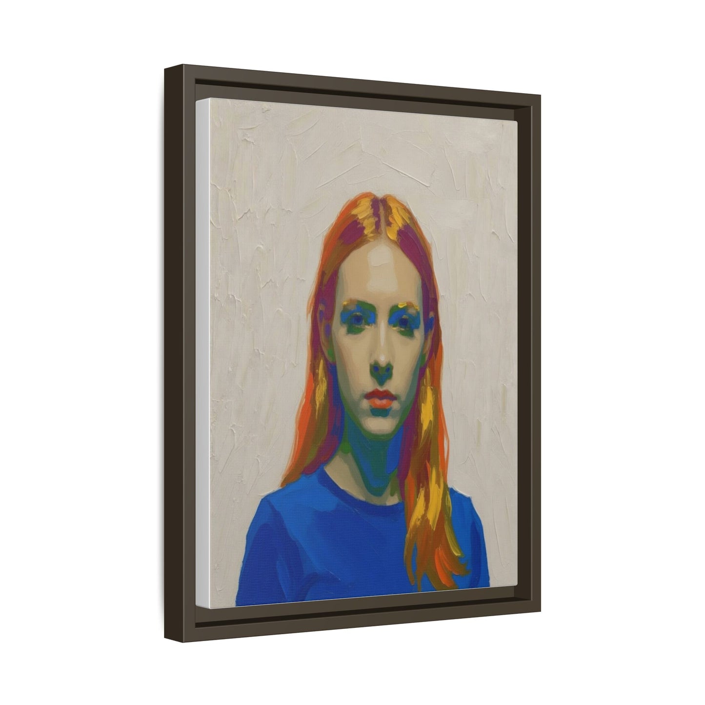 Framed Matte Canvas Portrait — Vibrant Multi‑Color Girl Art Print