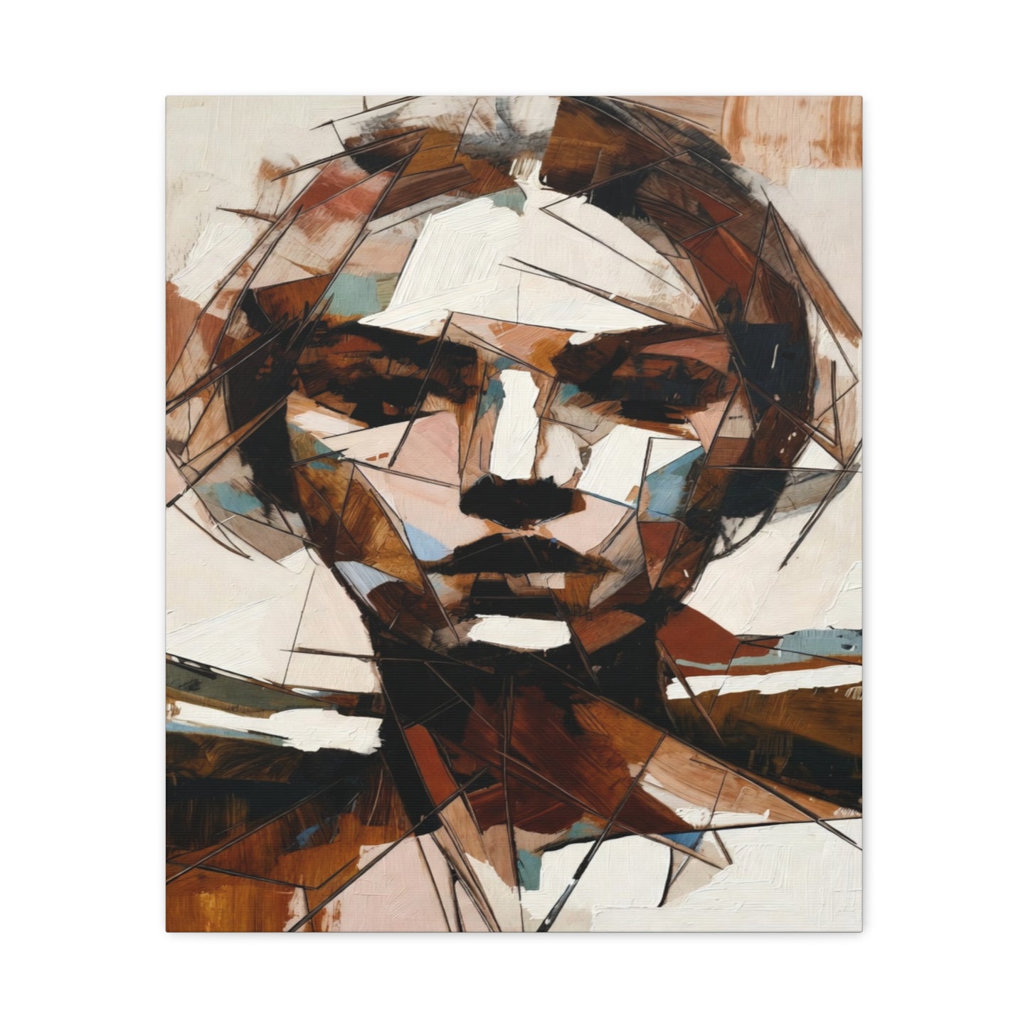 Abstract Geometric Portrait Canvas Print — Modern Brown & Teal Wall Art