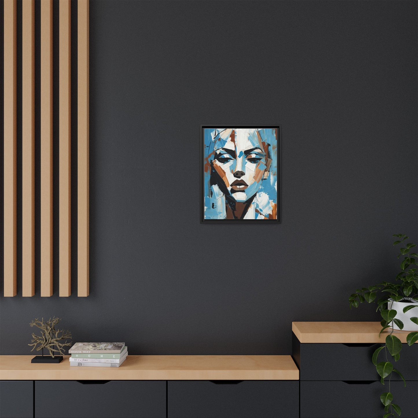 Abstract Blue Face Matte Canvas Wall Art — Framed Modern Portrait Print