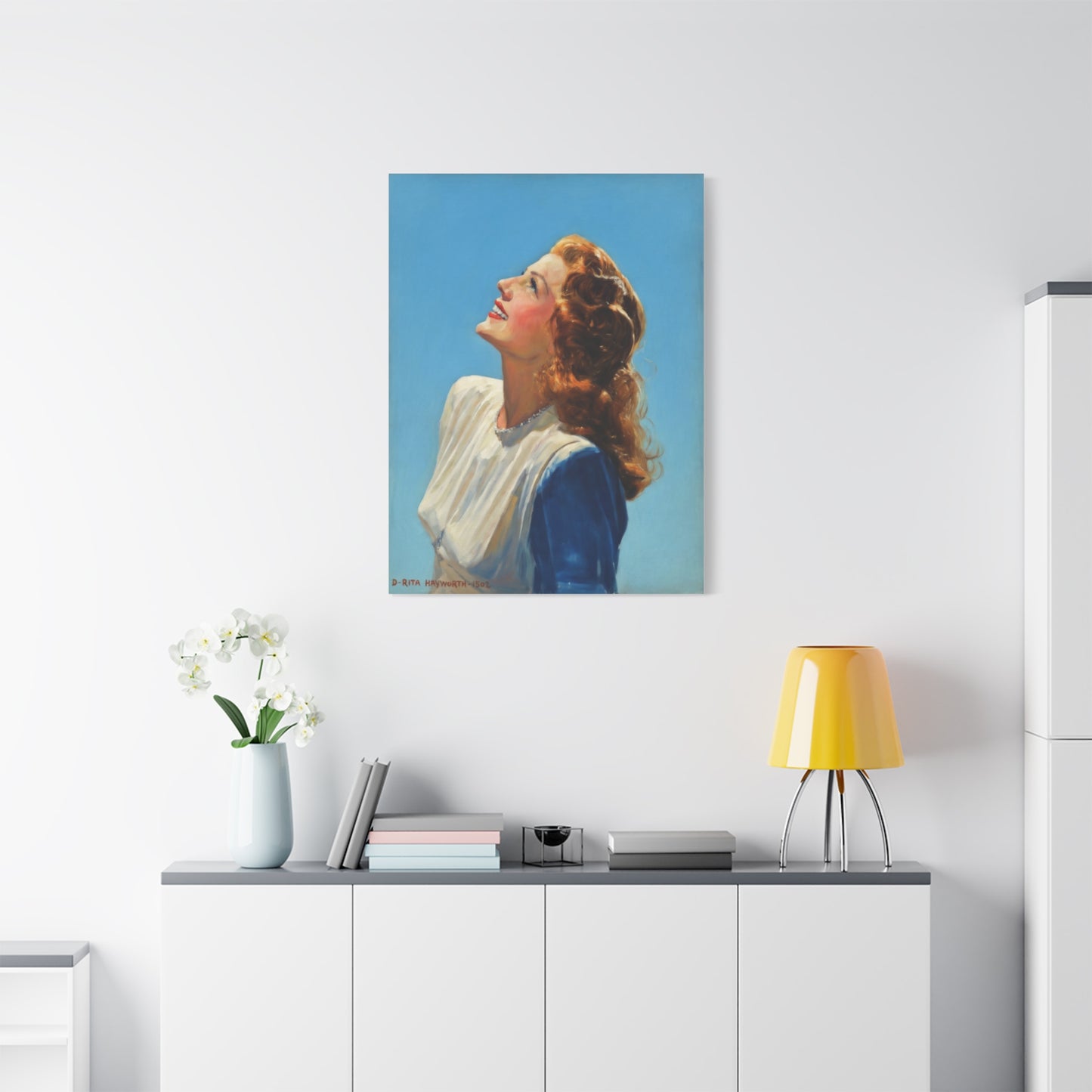 Vintage Rita Hayworth Portrait Matte Canvas Print — Woman Looking Up Wall Art