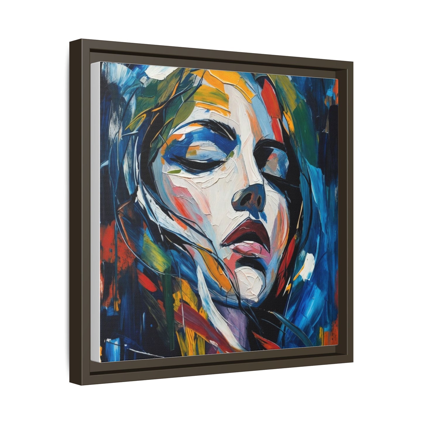 Abstract Colorful Woman Portrait — Framed Matte Canvas Wall Art