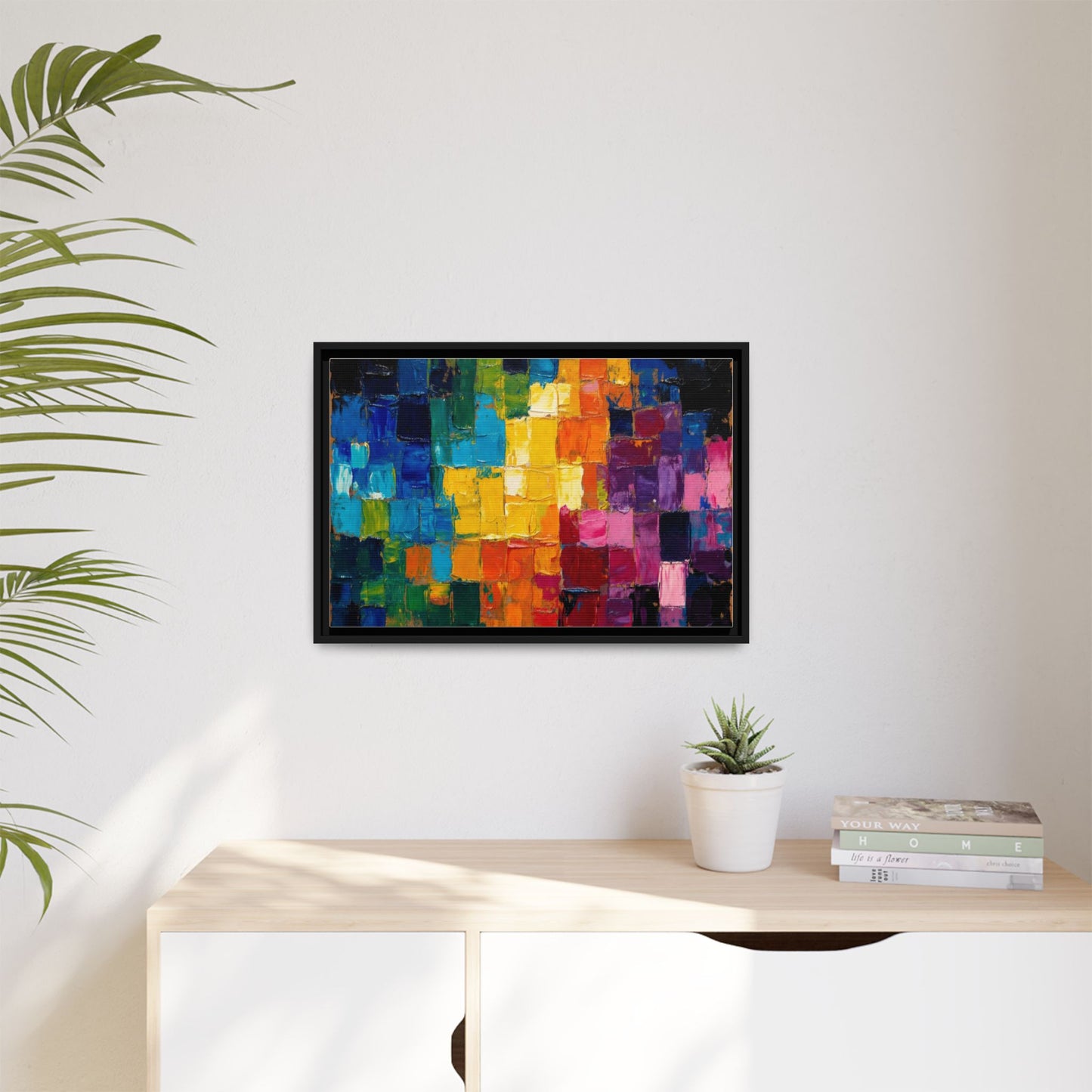 Abstract Rainbow Mosaic Framed Canvas Print — Colorful Modern Wall Art