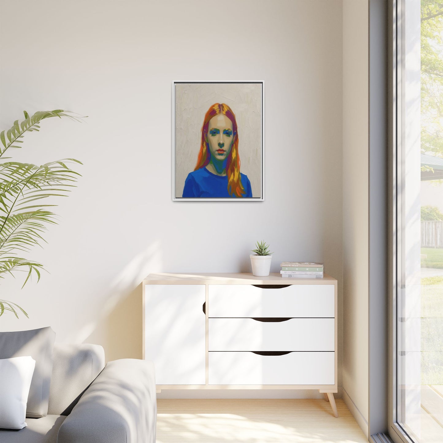 Framed Matte Canvas Portrait — Vibrant Multi‑Color Girl Art Print