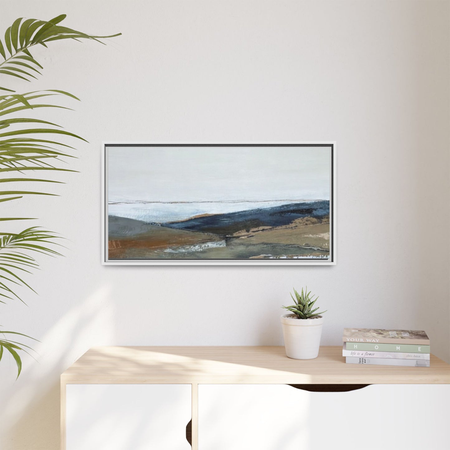 Framed Matte Canvas Wall Art — Serene Coastal Abstract Landscape