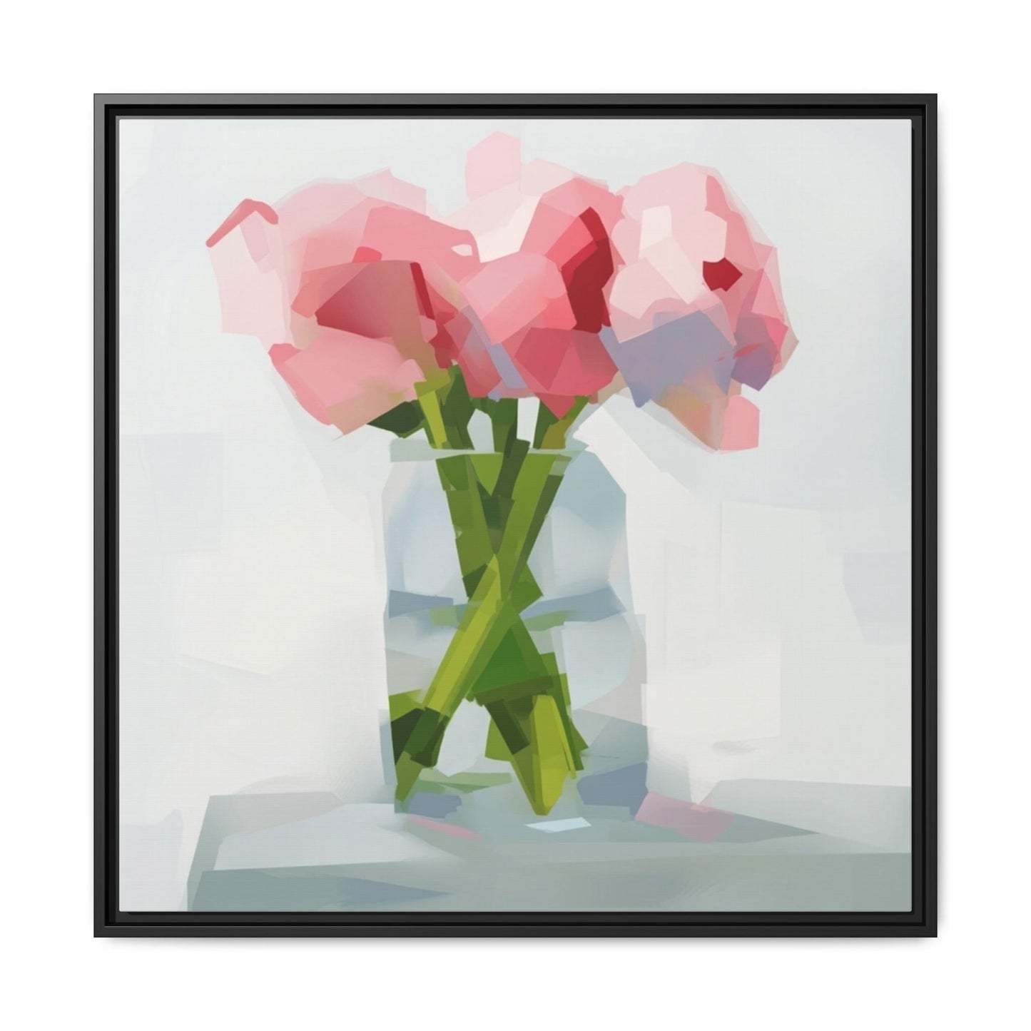 Framed Floral Canvas Art — Pink Peonies in Vase (Matte)