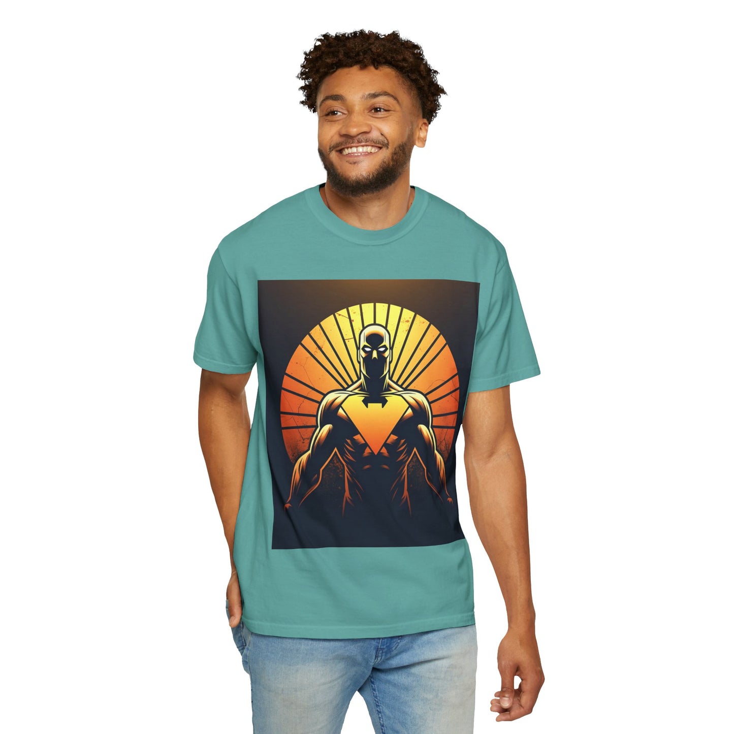 Superhero Sunrise T-Shirt — Bold Chest Emblem Graphic