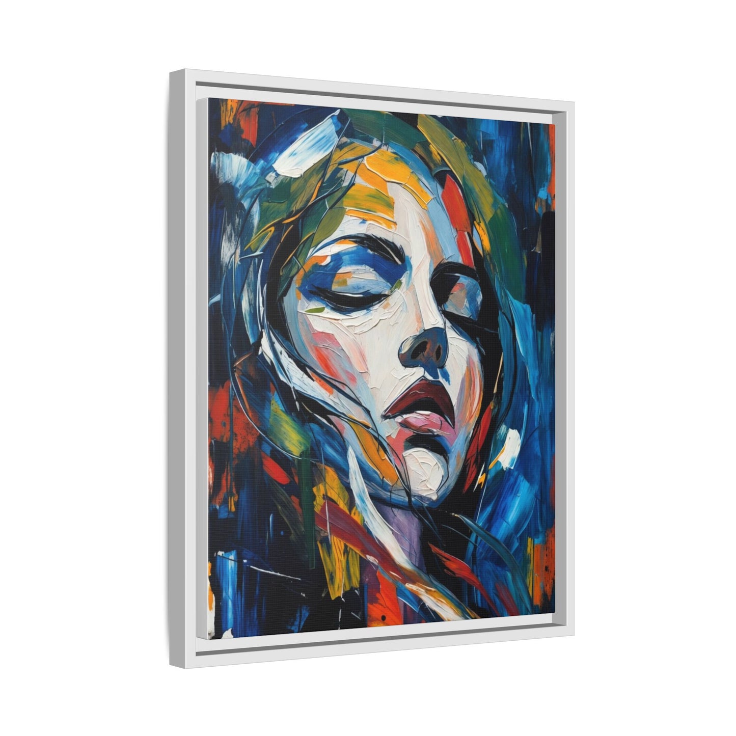 Abstract Colorful Woman Portrait — Framed Matte Canvas Wall Art