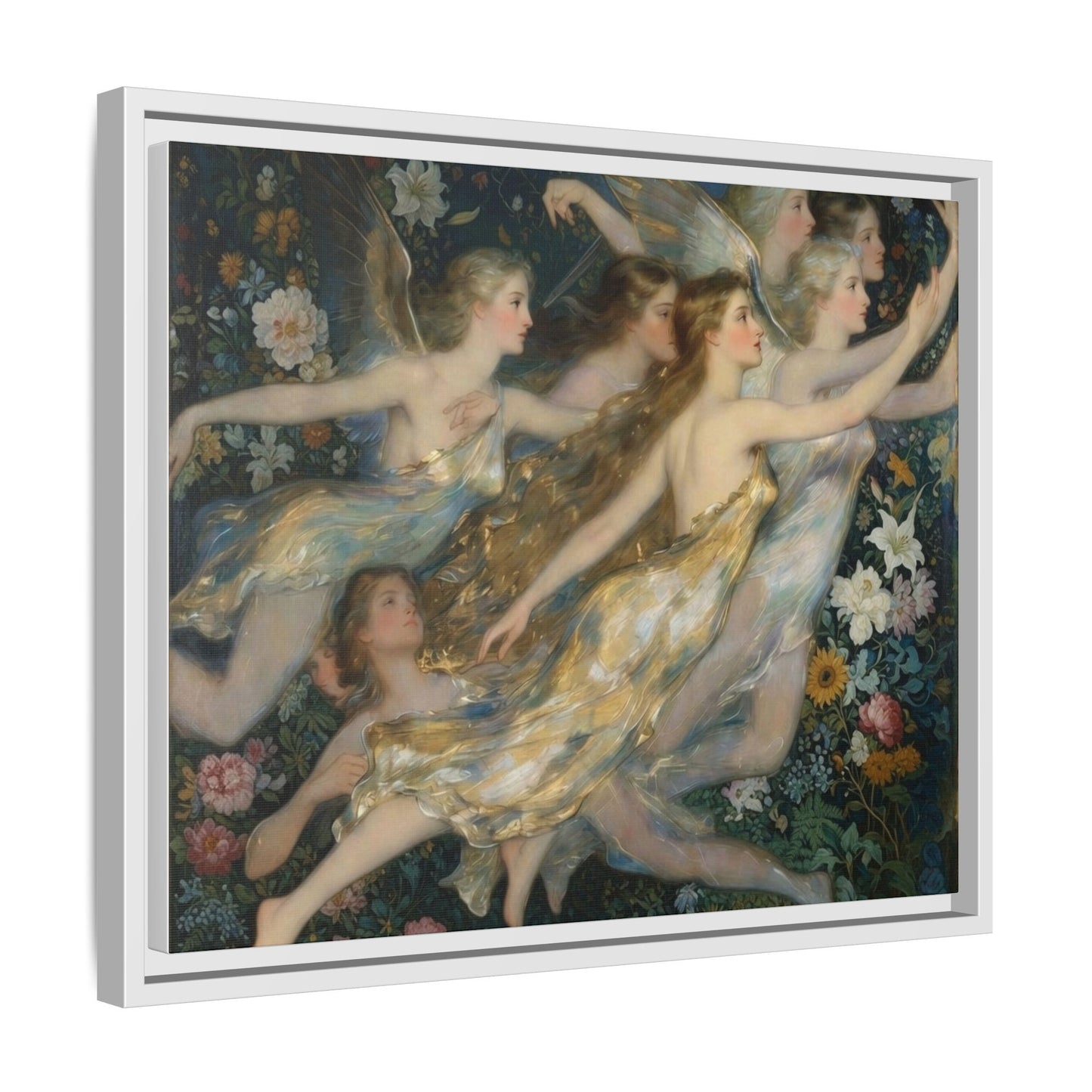 Framed Matte Canvas Wall Art — Vintage Fairies & Floral Painting