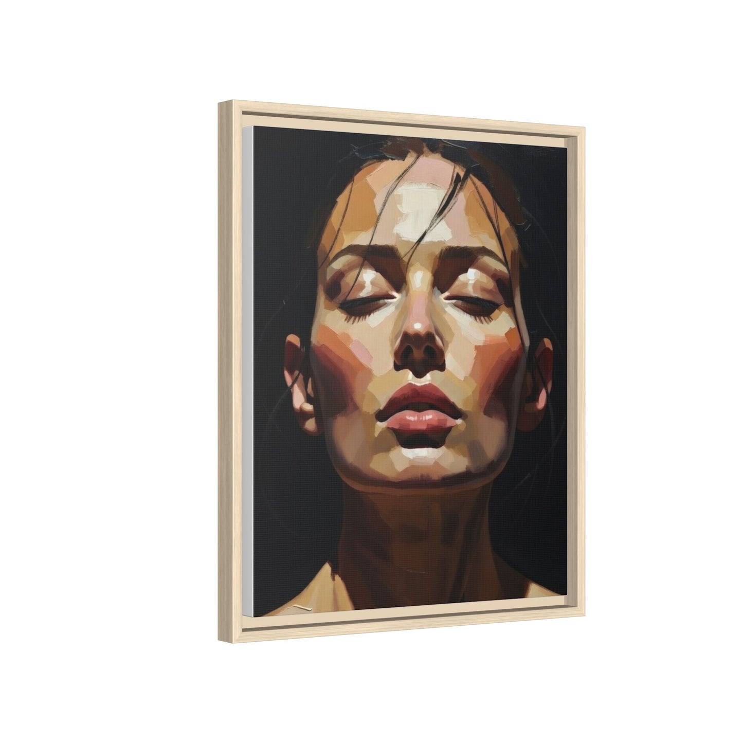 Framed Matte Canvas Portrait – Woman with Eyes Closed (Multi‑Color)