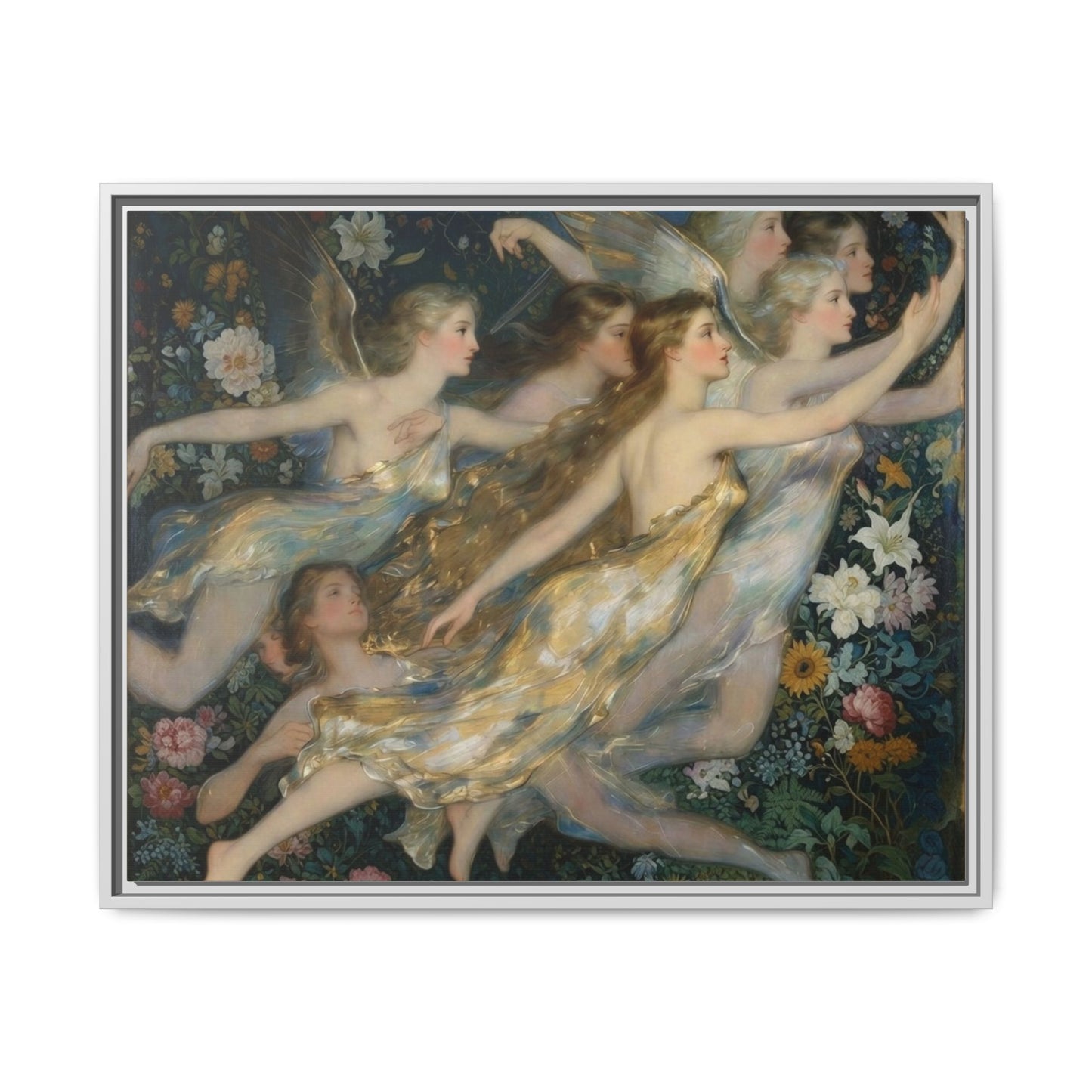 Framed Matte Canvas Wall Art — Vintage Fairies & Floral Painting