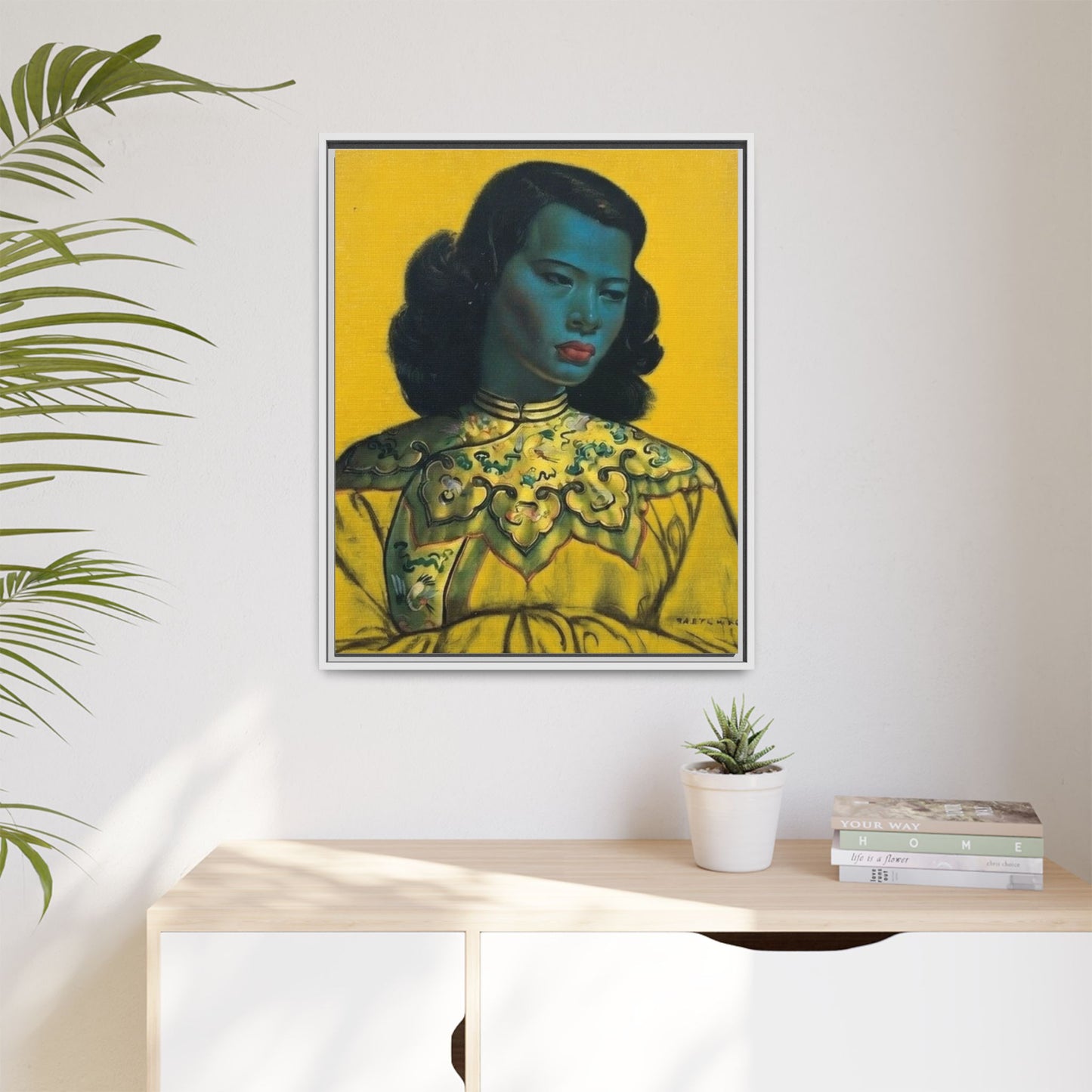 Framed Matte Canvas Art Print — Vintage Portrait with Yellow Background