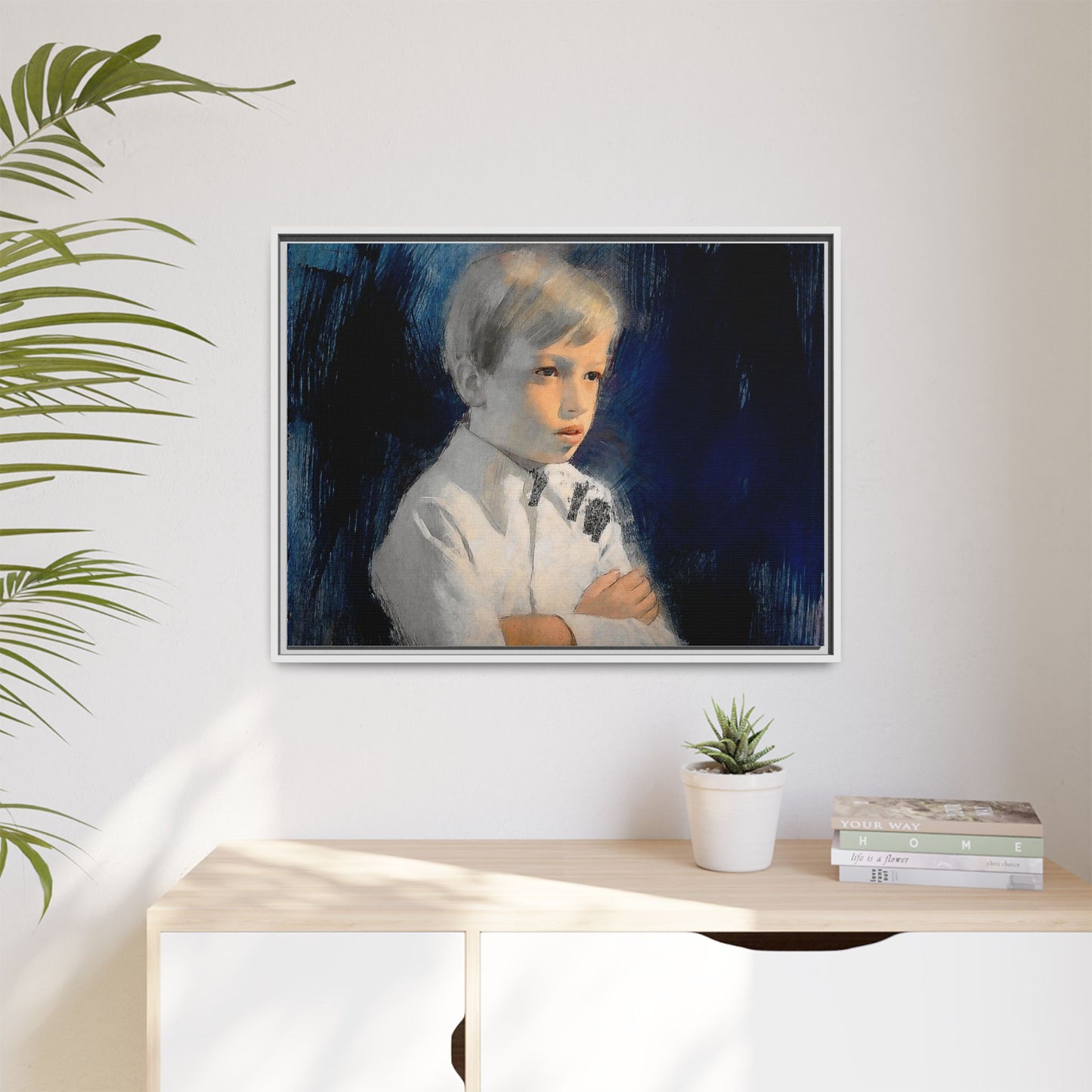 Painting of boy by Unknown Artist Framed Matte Canvas Wall Art Print